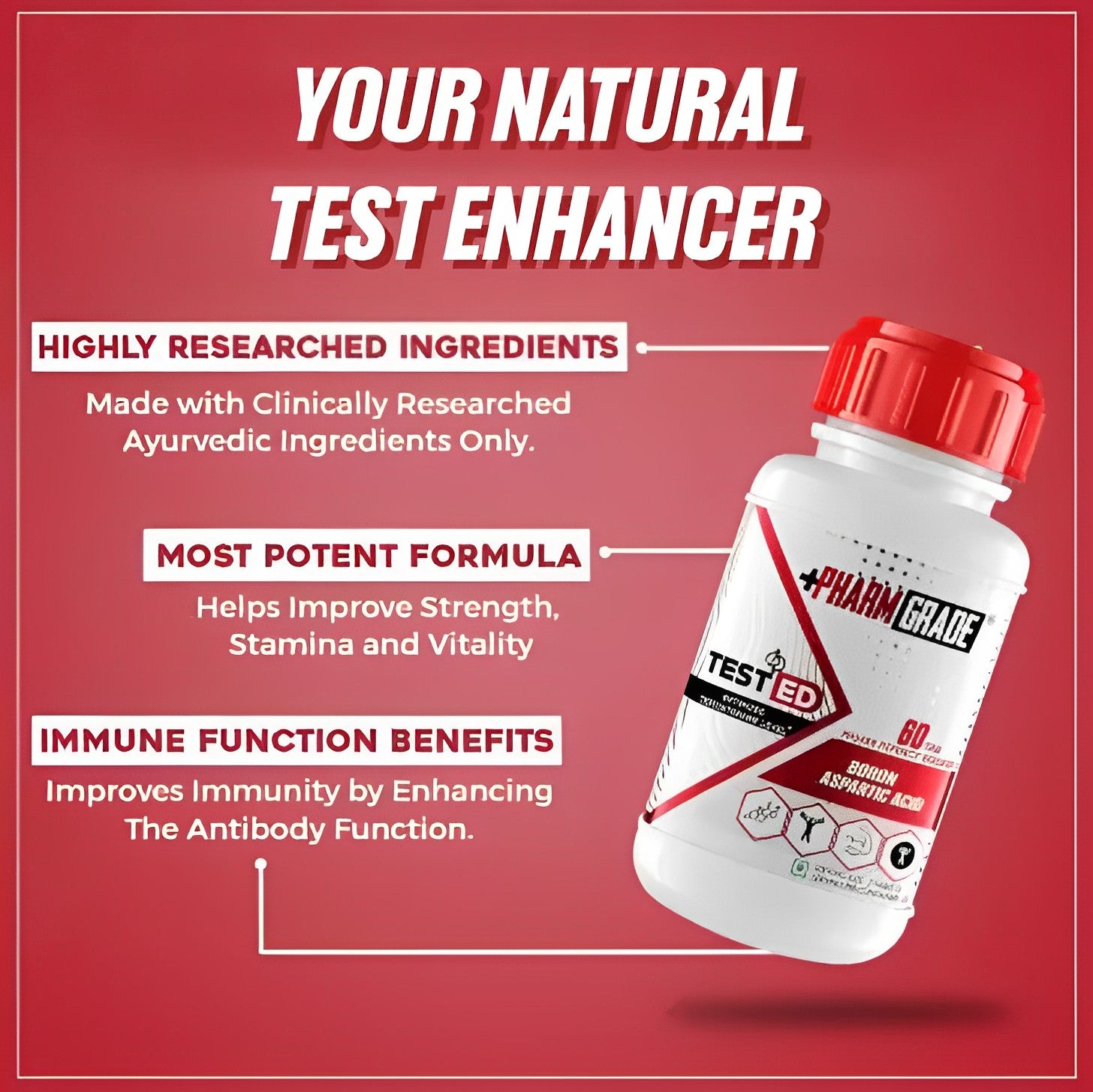 PharmGrade Test ED Optimizes Testosterone Levels, Increases Libido & Sperm Counts - 60 Tabs
