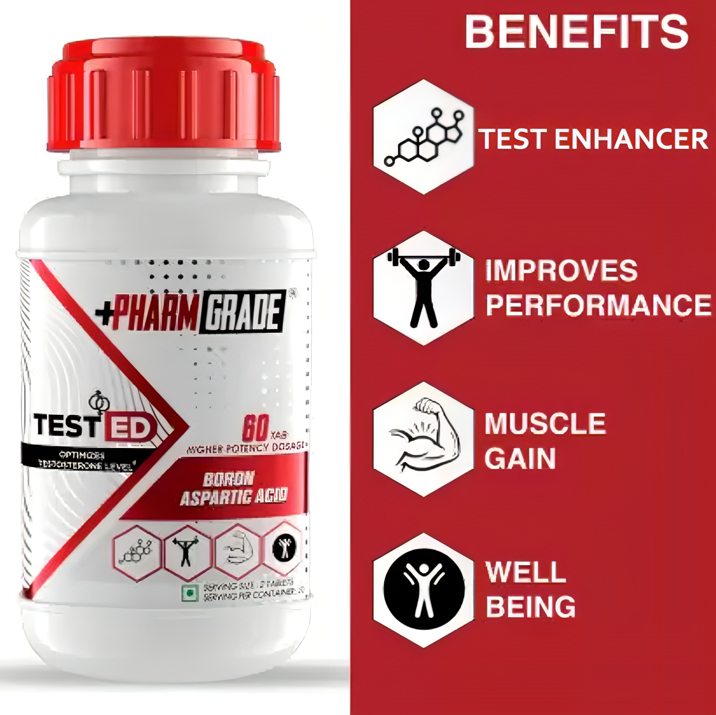 PharmGrade Test ED Optimizes Testosterone Levels, Increases Libido & Sperm Counts - 60 Tabs