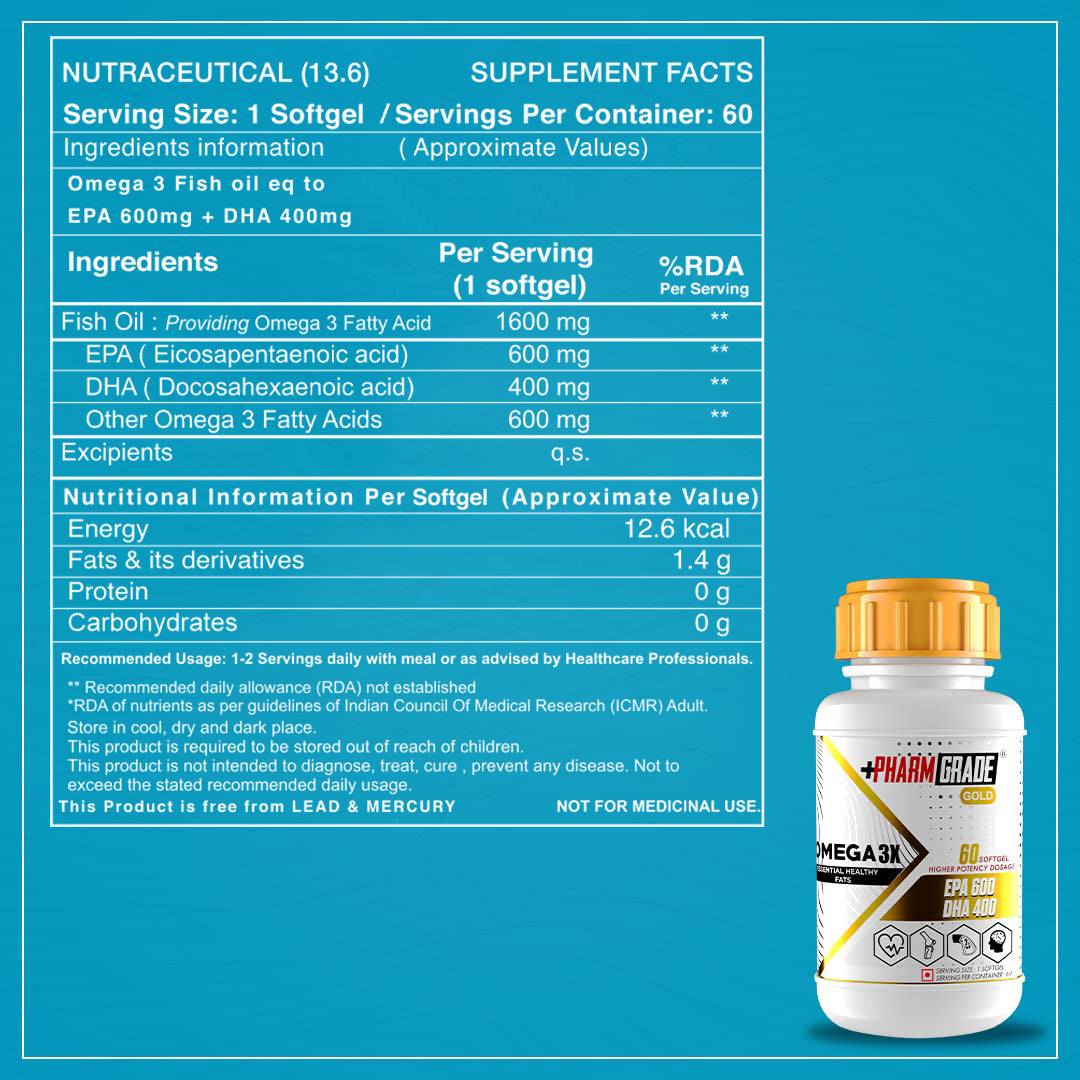 PharmGrade Omega 3X Fish Oil 1000mg - 60 Caps