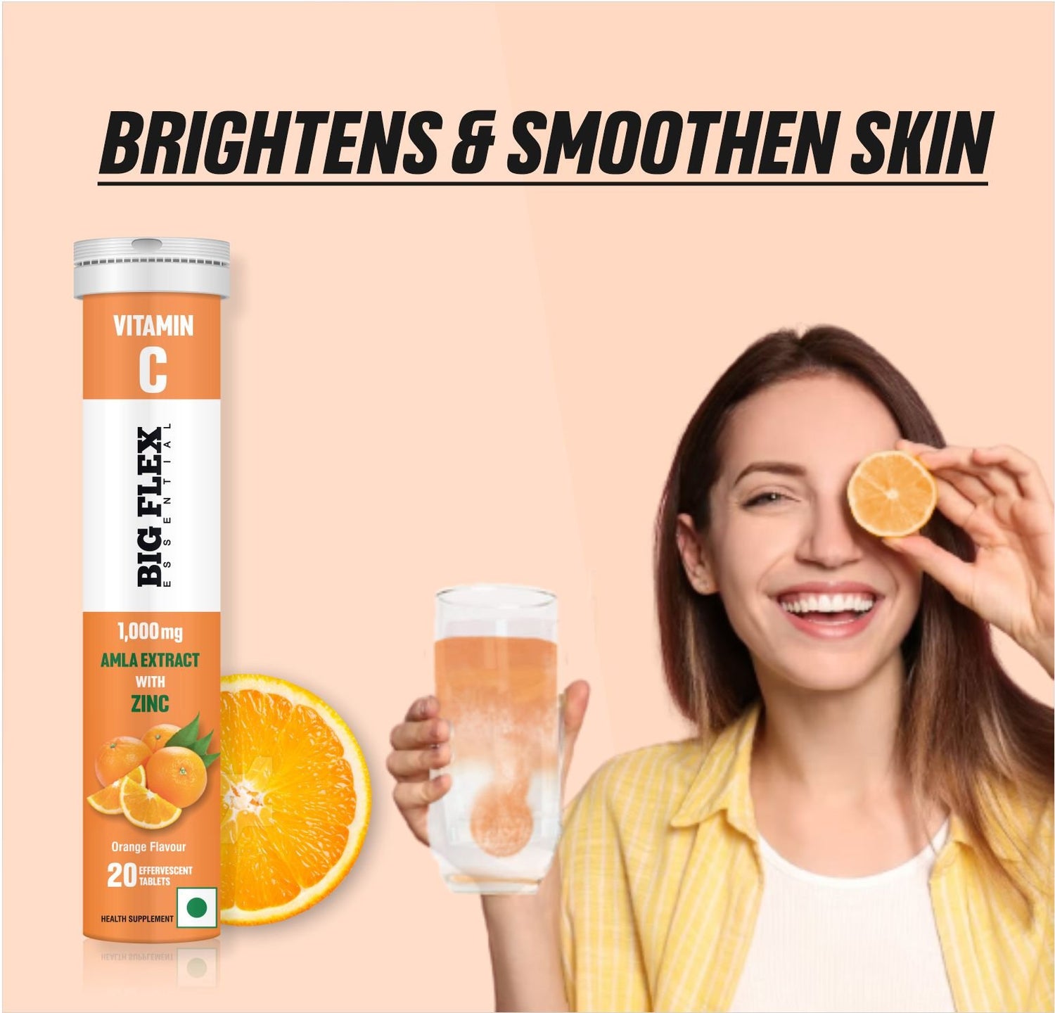 BE Vitamin C with Amla (1000mg) and Zinc (10mg) 20 Effer Tabs Orange