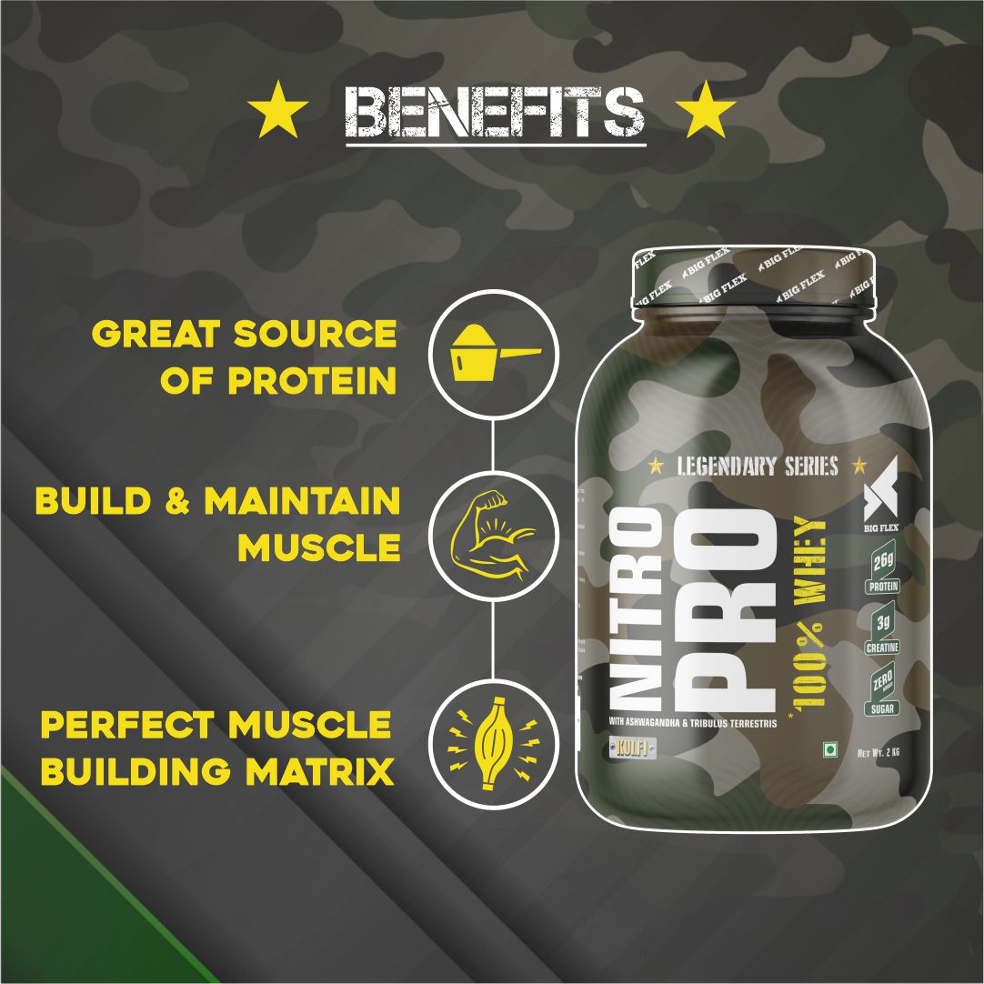 Bigflex Nitro Pro Performance Whey 26g Protein | 3g Creatine With Added Test Boosters For Muscle Growth, Massive Pump & Testosterone Boost - 2kg + boAt Enigma Radiant Men&