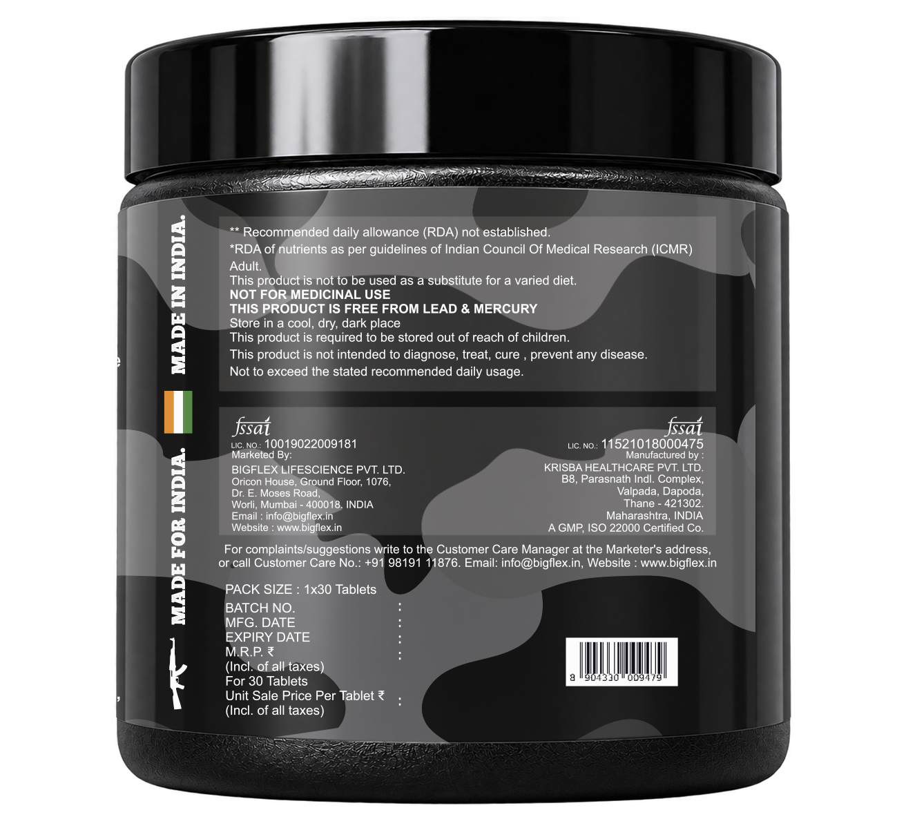 Bigflex Desh ka Calcium + K2 (MK-7) 800mg Supports Stronger Bones, Immunity & Calcium Absorption 30 tablets