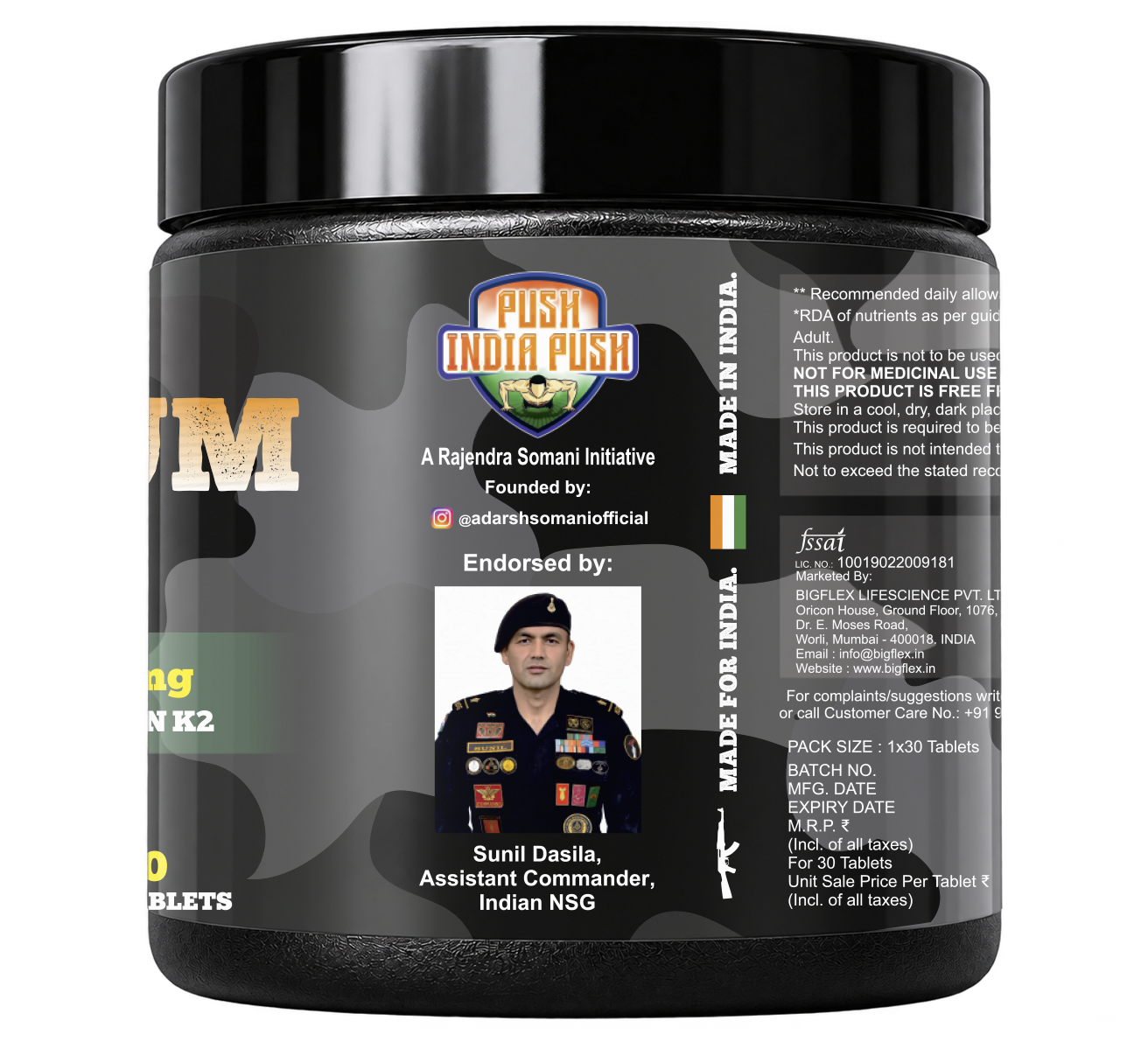 Bigflex Desh ka Calcium + K2 (MK-7) 800mg Supports Stronger Bones, Immunity & Calcium Absorption 30 tablets