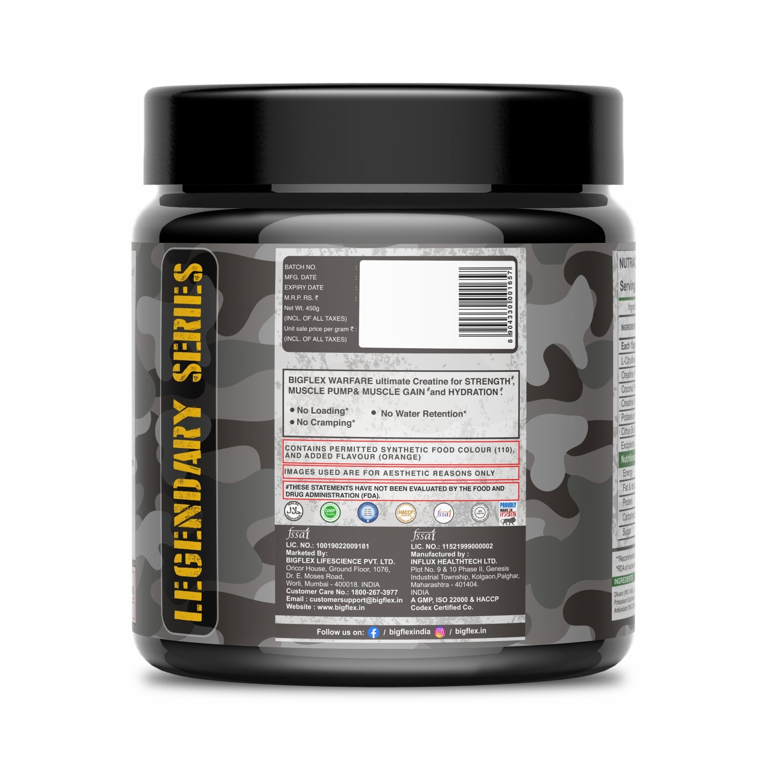 Bigflex Warfare Creatine, 3g Citrulline Malate , 2g Creatine Hcl, 1g Creatine Monohydrate 450 Gm