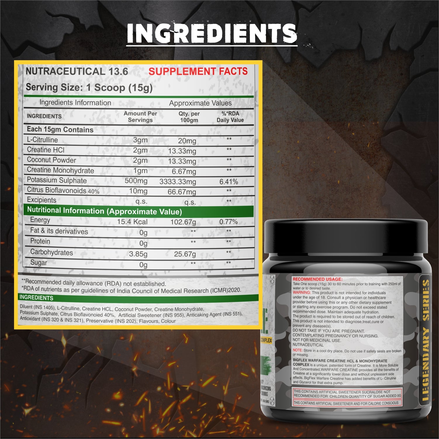 Bigflex Warfare Creatine, 3g Citrulline Malate , 2g Creatine Hcl, 1g Creatine Monohydrate 450 Gm