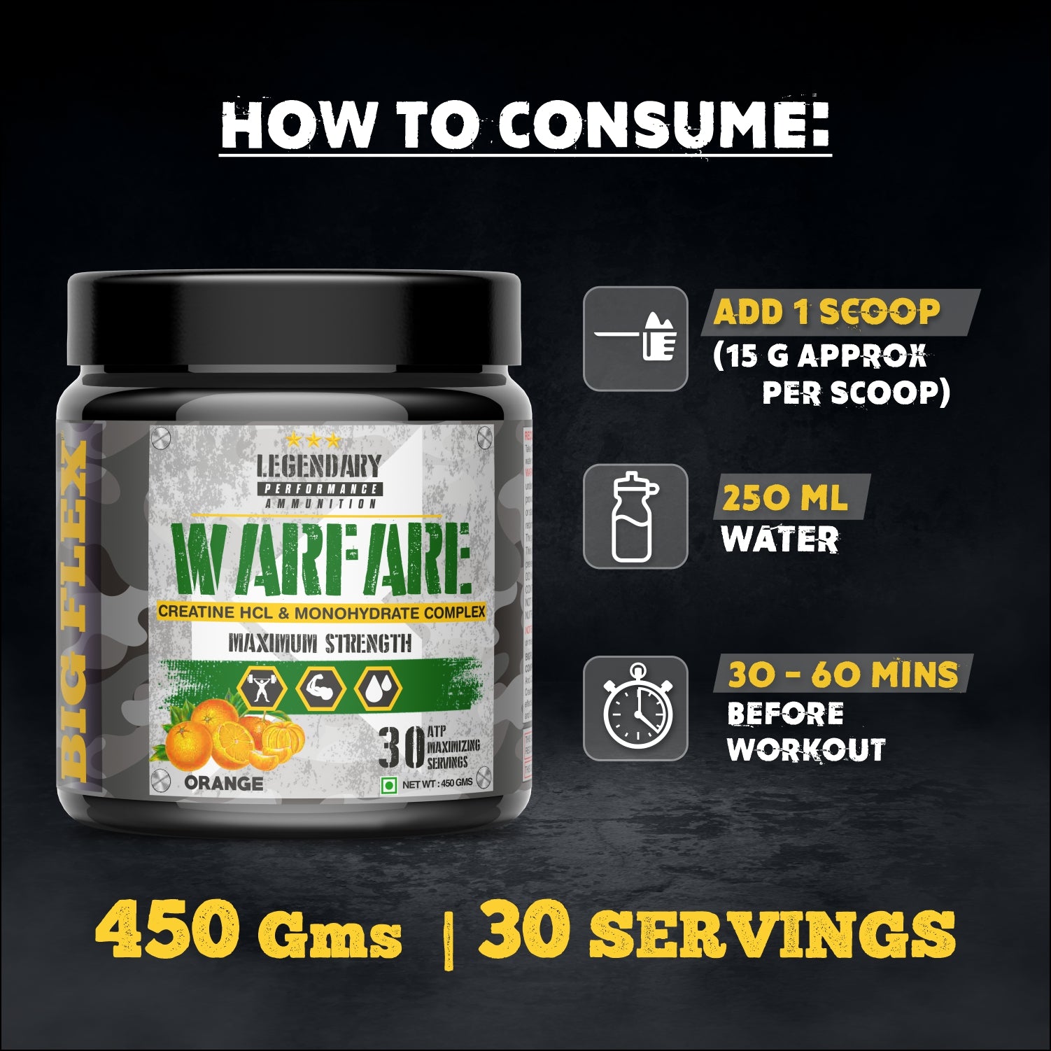Bigflex Warfare Creatine, 3g Citrulline Malate , 2g Creatine Hcl, 1g Creatine Monohydrate 450 Gm
