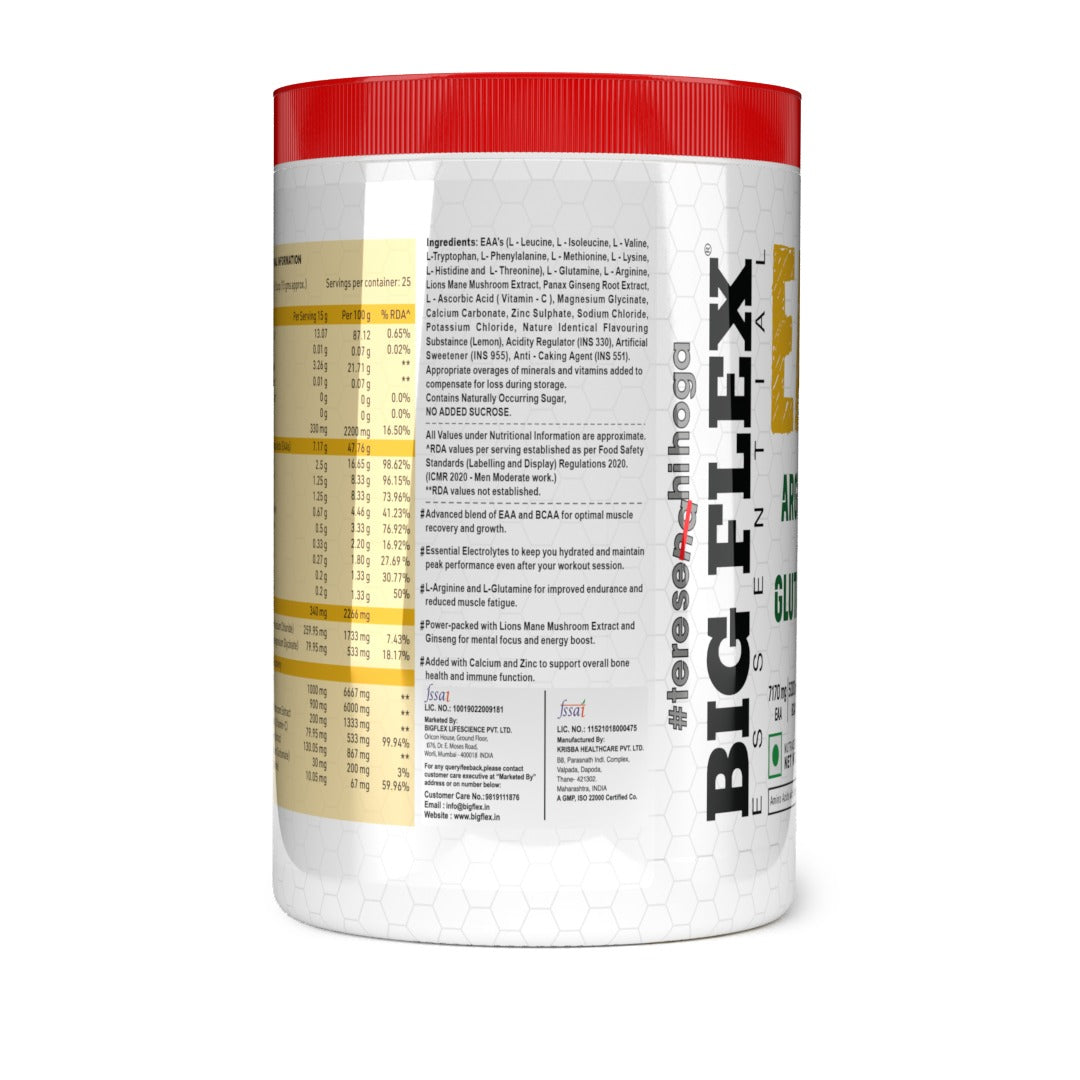 Bigflex EAA + BCAA with Glutamine | Arginine | Lions Mane Ext | Panax Ginseng | For Maximum Recovery & Pump + Free Creatine 250g (83 Servings)