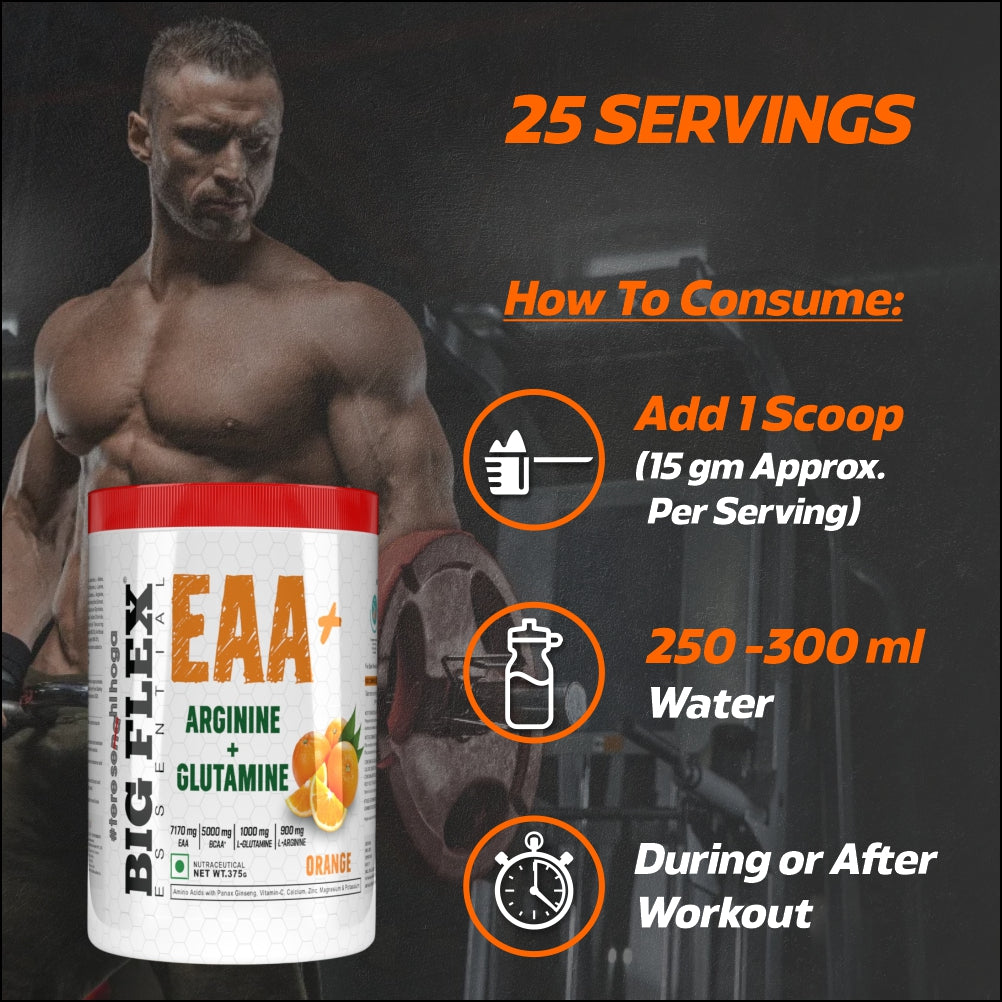 Bigflex EAA + BCAA with Glutamine | Arginine | Lions Mane Ext | Panax Ginseng | For Maximum Recovery & Pump + Free Creatine 250g (83 Servings)
