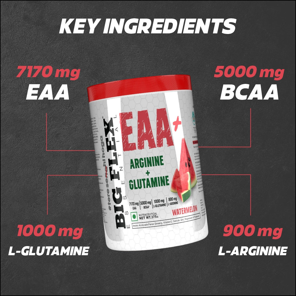 Bigflex EAA + BCAA with Glutamine | Arginine | Lions Mane Ext | Panax Ginseng | For Maximum Recovery & Pump + Free Creatine 250g (83 Servings)