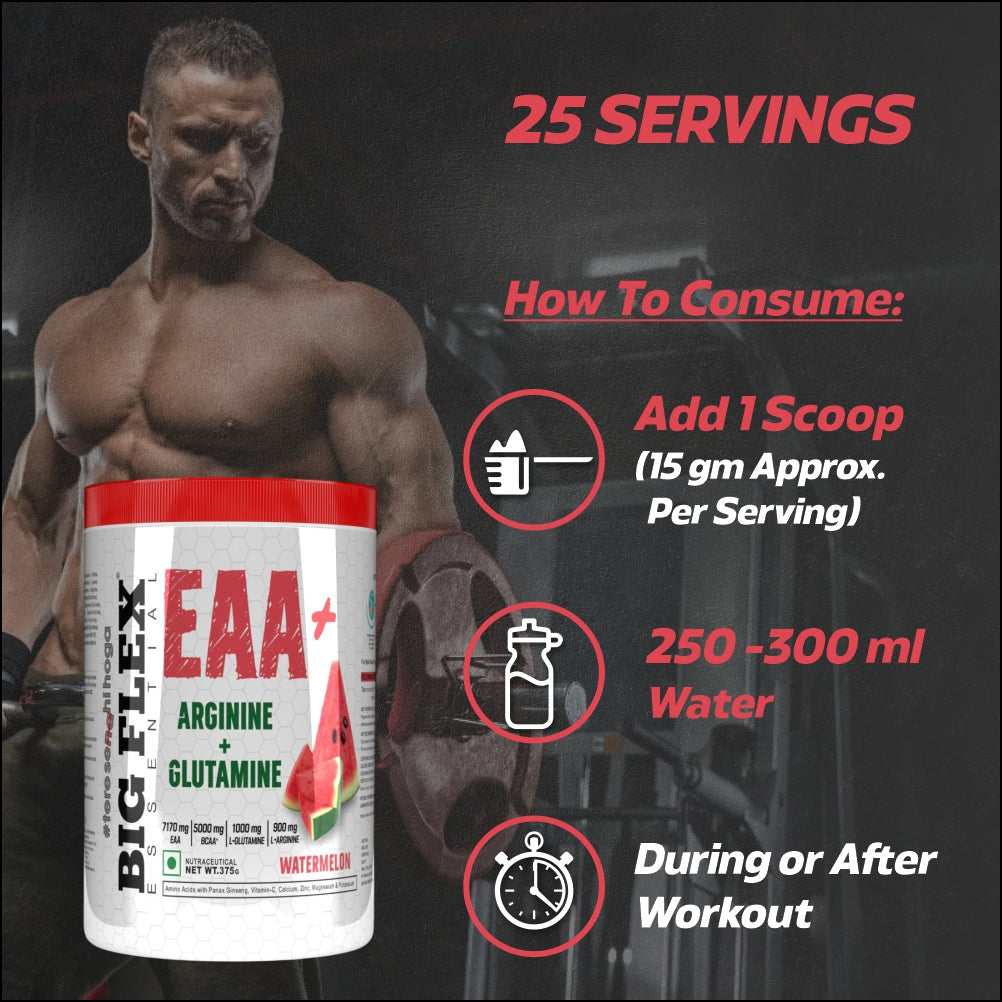 Bigflex EAA + BCAA with Glutamine | Arginine | Lions Mane Ext | Panax Ginseng | For Maximum Recovery & Pump + Free Creatine 250g (83 Servings)