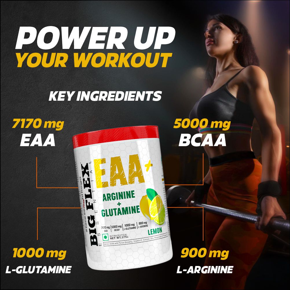 Bigflex EAA + BCAA with Glutamine | Arginine | Lions Mane Ext | Panax Ginseng | For Maximum Recovery & Pump + Free Warfare Creatine 450g (Orange) (30 Servings)