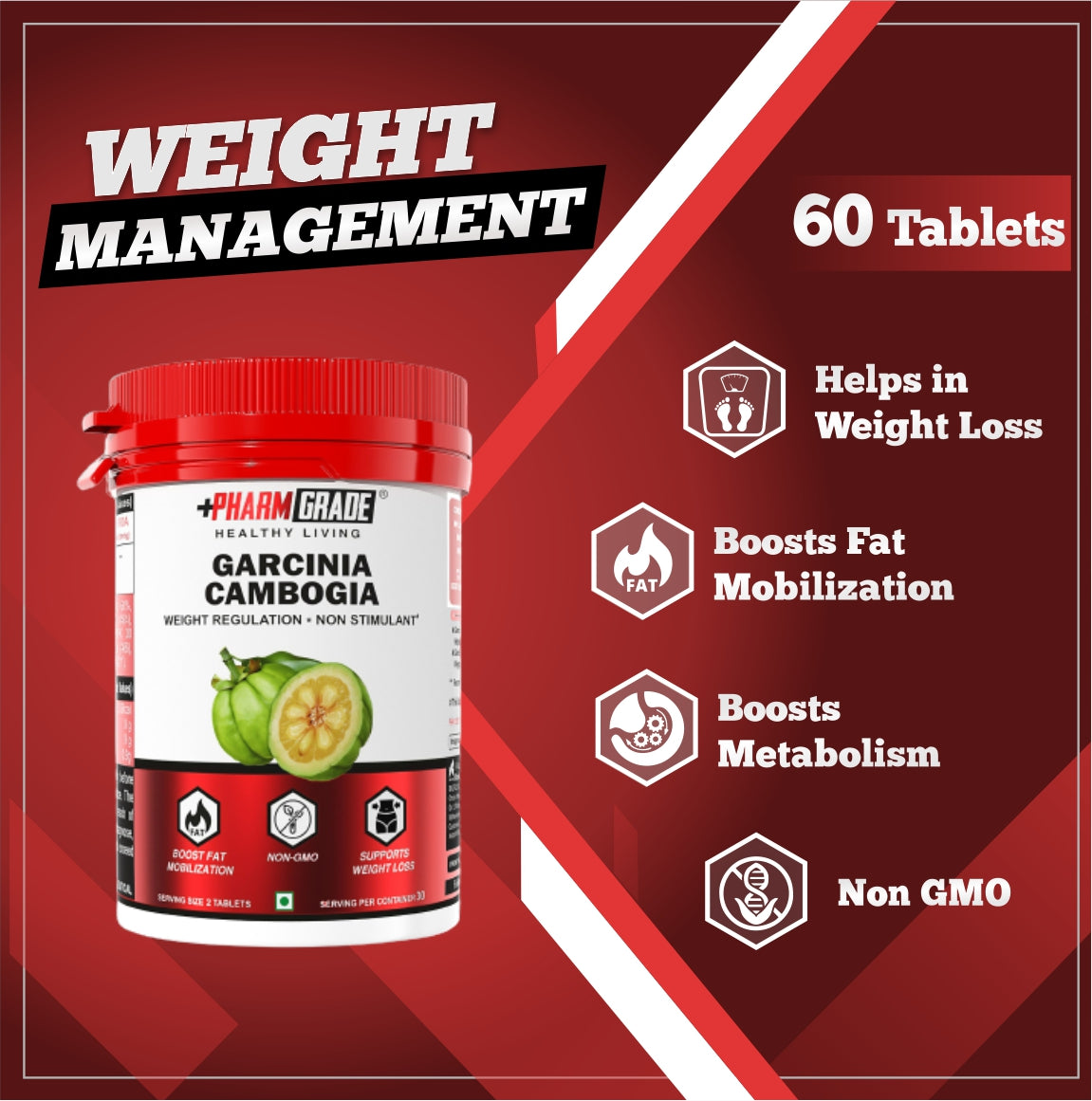 PharmGrade Healthy Living Garcinia Cambogia 1000mg - 60 Tabs (Expiry - Nov 2024)