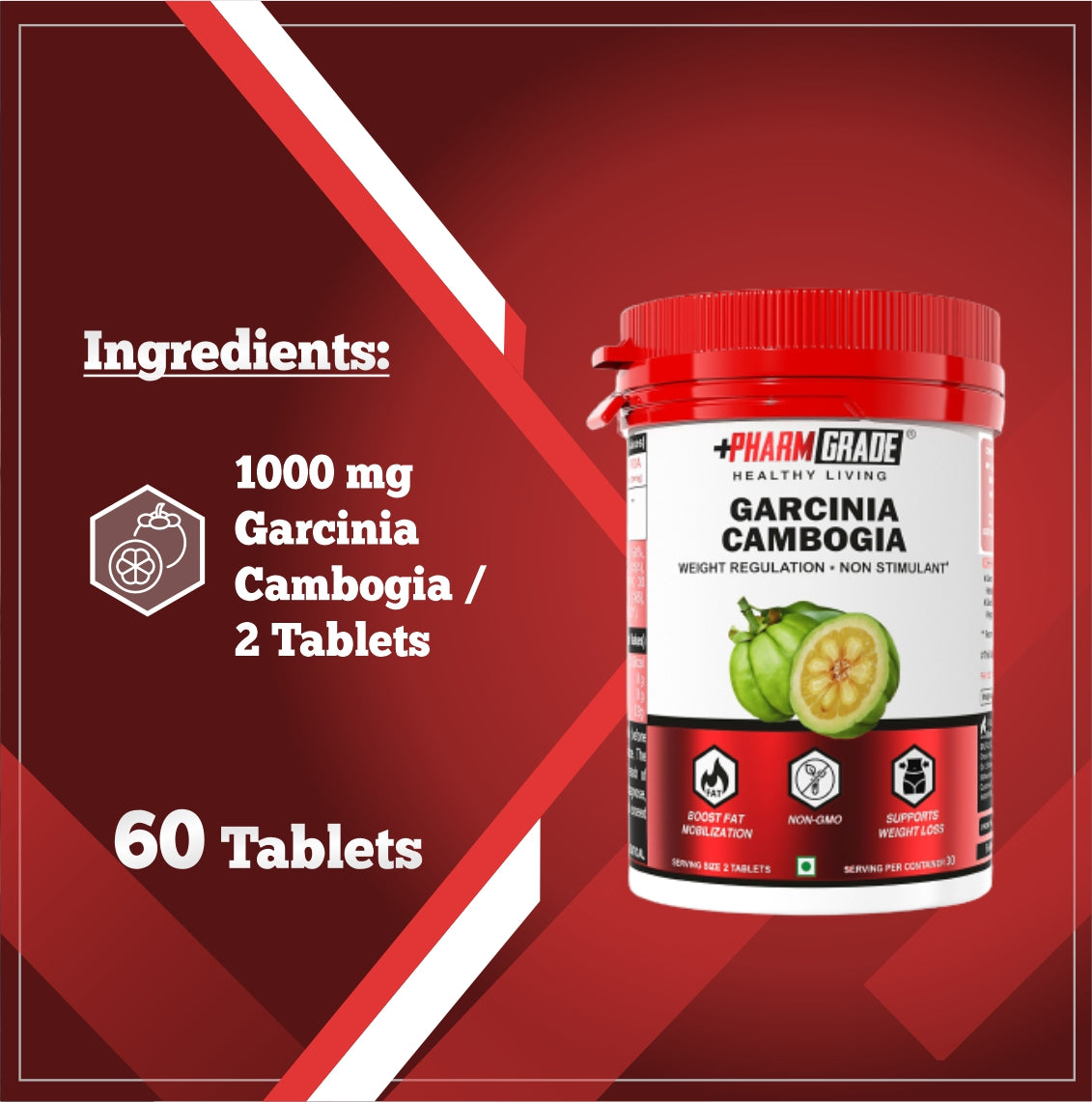 PharmGrade Healthy Living Garcinia Cambogia 1000mg - 60 Tabs (Expiry - Nov 2024)