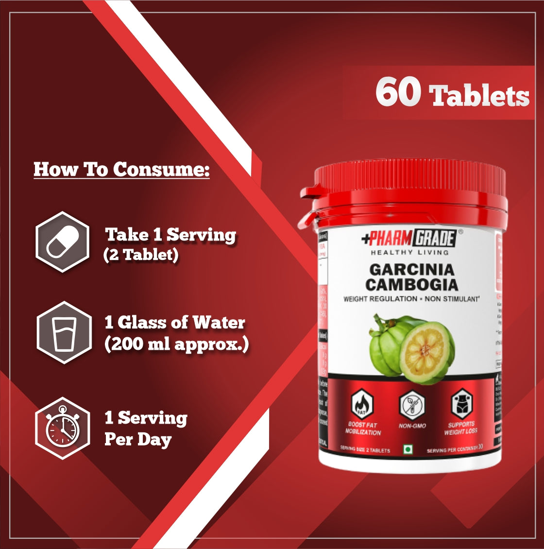 PharmGrade Healthy Living Garcinia Cambogia 1000mg - 60 Tabs (Expiry - Nov 2024)