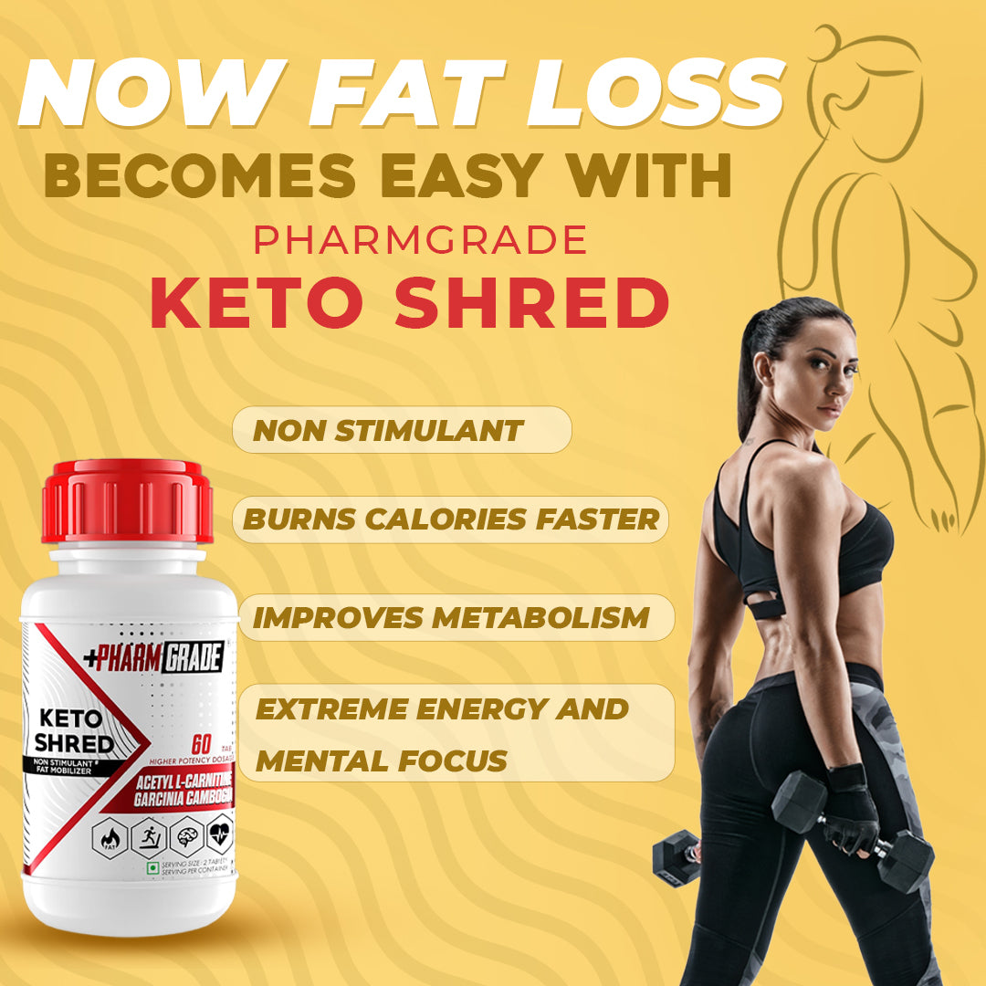 PharmGrade Keto Shred | 1000mg Acetyl-L-Carnitine, 800mg Garcinia Cambogia, 200mg Green Tea Extract - Veg - 60 Tabs