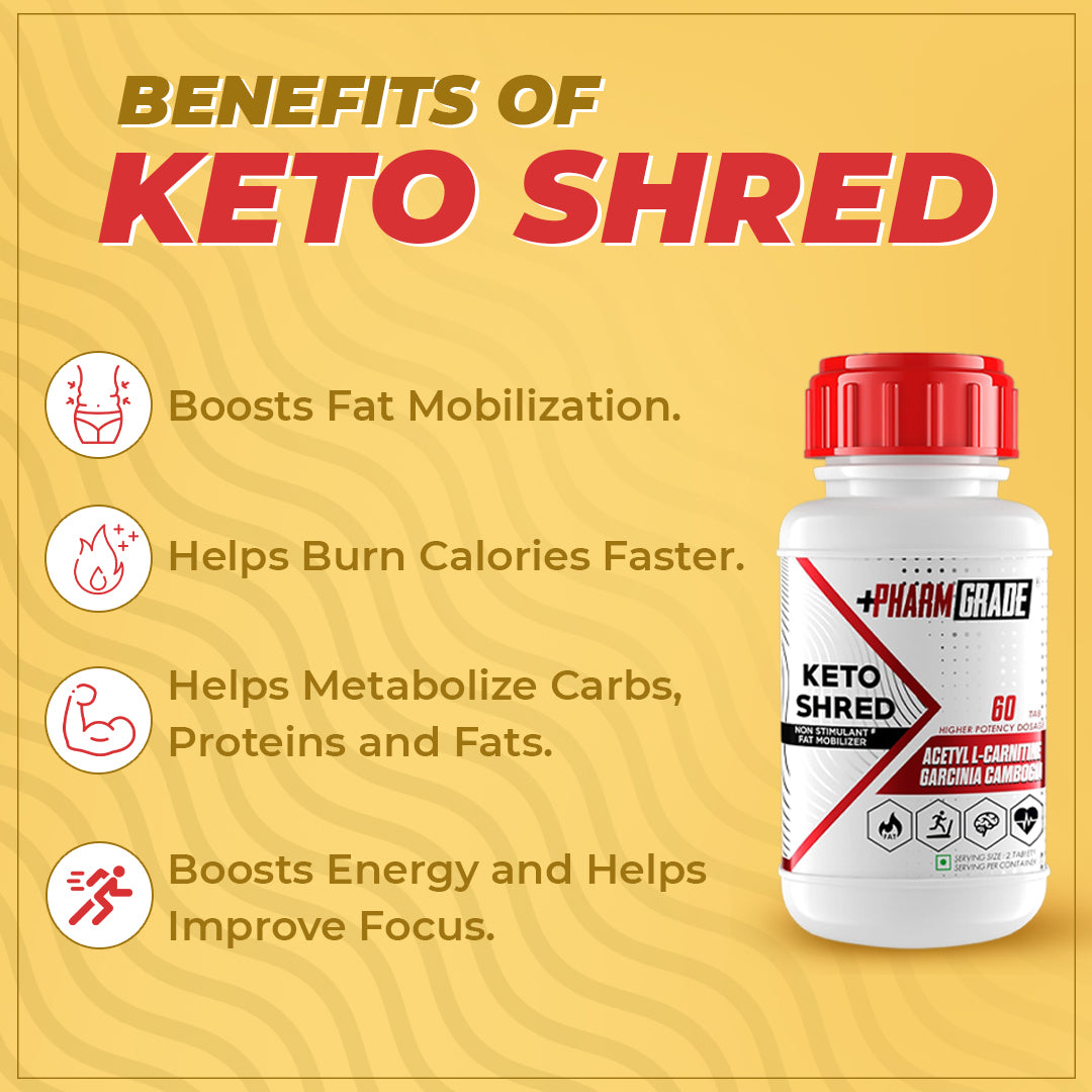 PharmGrade Keto Shred | 1000mg Acetyl-L-Carnitine, 800mg Garcinia Cambogia, 200mg Green Tea Extract - Veg - 60 Tabs
