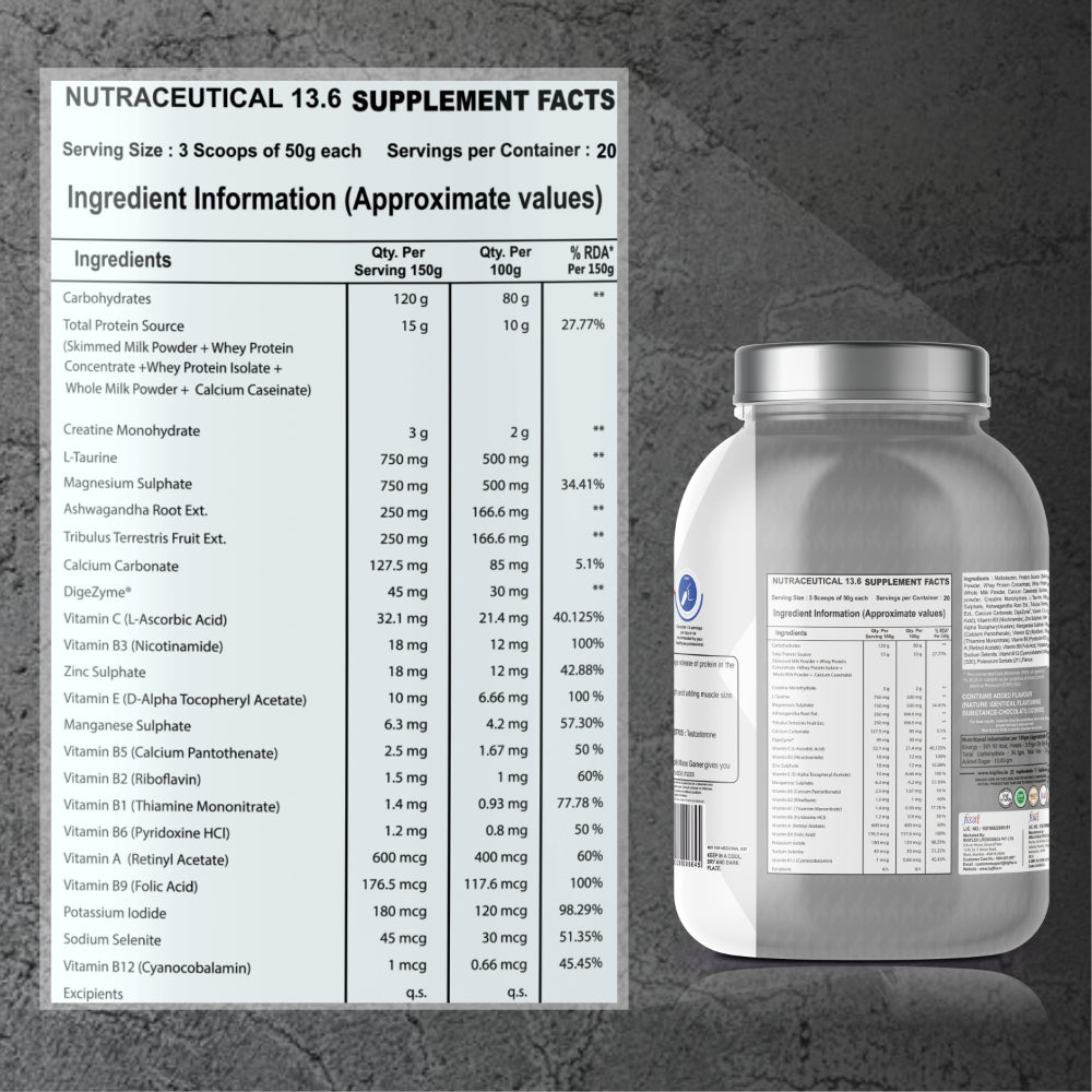 Bigflex King Mammoth Mass Gainer | High Protein and High Calorie Mass Gainer, Weight Gainer | 572 Calories | 15G Protein | 3G Creatine | 250mg Tribulus Terrestris | 250mg Ashwagandha & 750mg L-Taurine