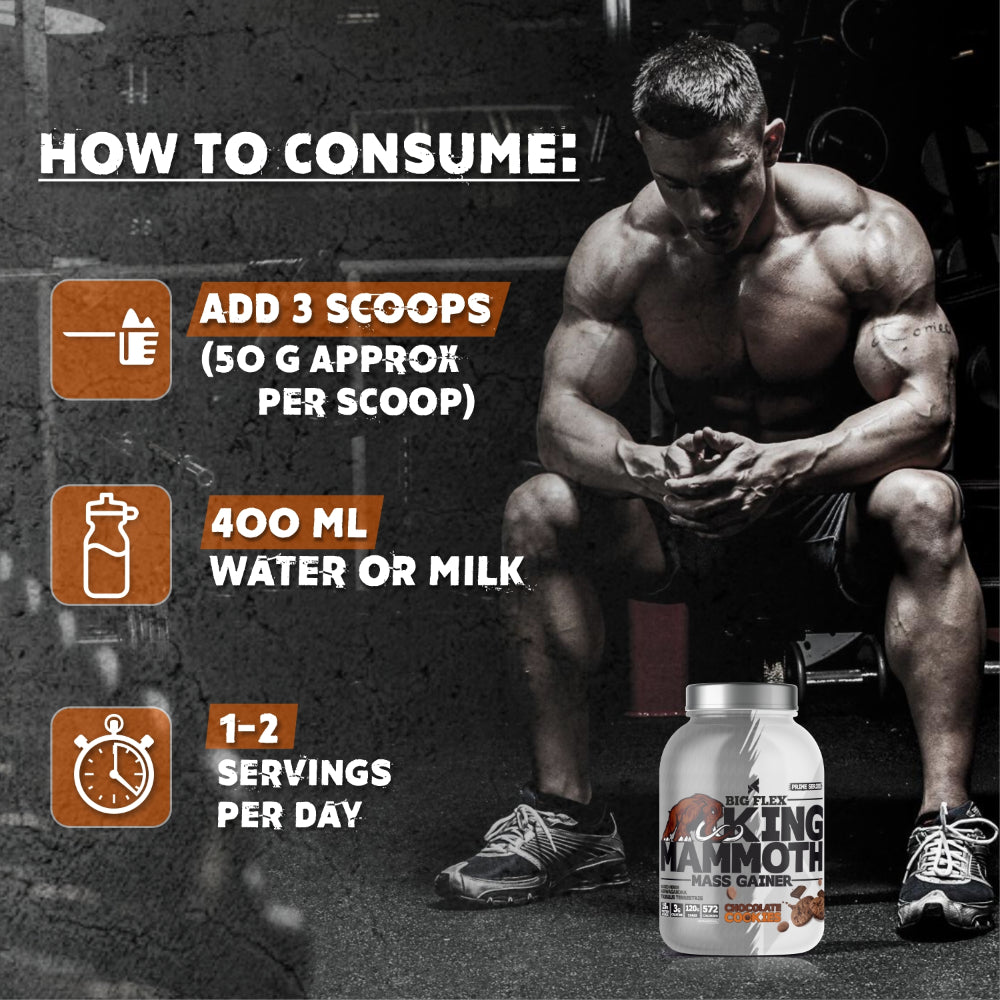 Bigflex King Mammoth Mass Gainer | High Protein and High Calorie Mass Gainer, Weight Gainer | 572 Calories | 15G Protein | 3G Creatine | 250mg Tribulus Terrestris | 250mg Ashwagandha & 750mg L-Taurine