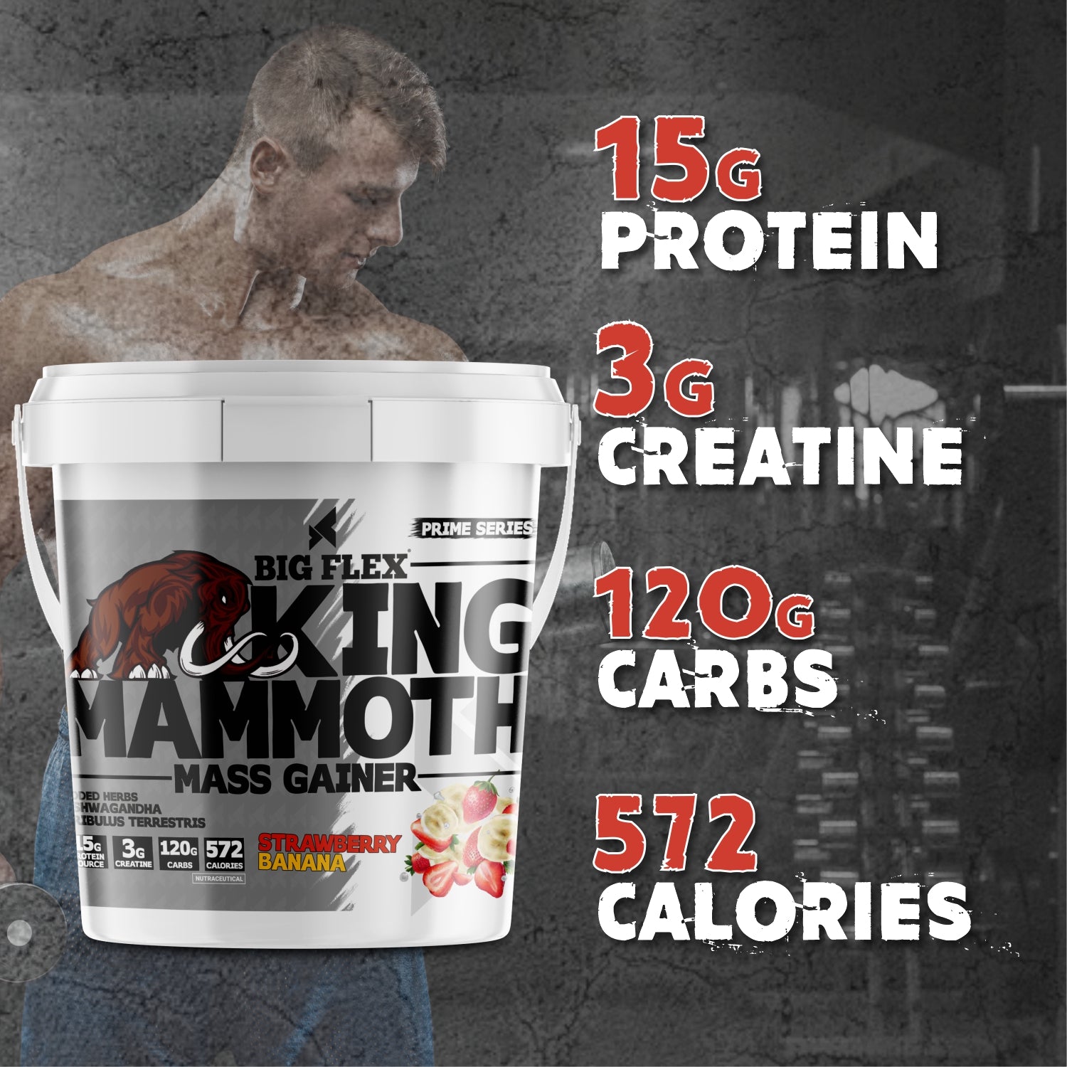 Bigflex King Mammoth Mass Gainer | High Protein and High Calorie Mass Gainer, Weight Gainer | 572 Calories | 15G Protein | 3G Creatine | 250mg Tribulus Terrestris | 250mg Ashwagandha & 750mg L-Taurine