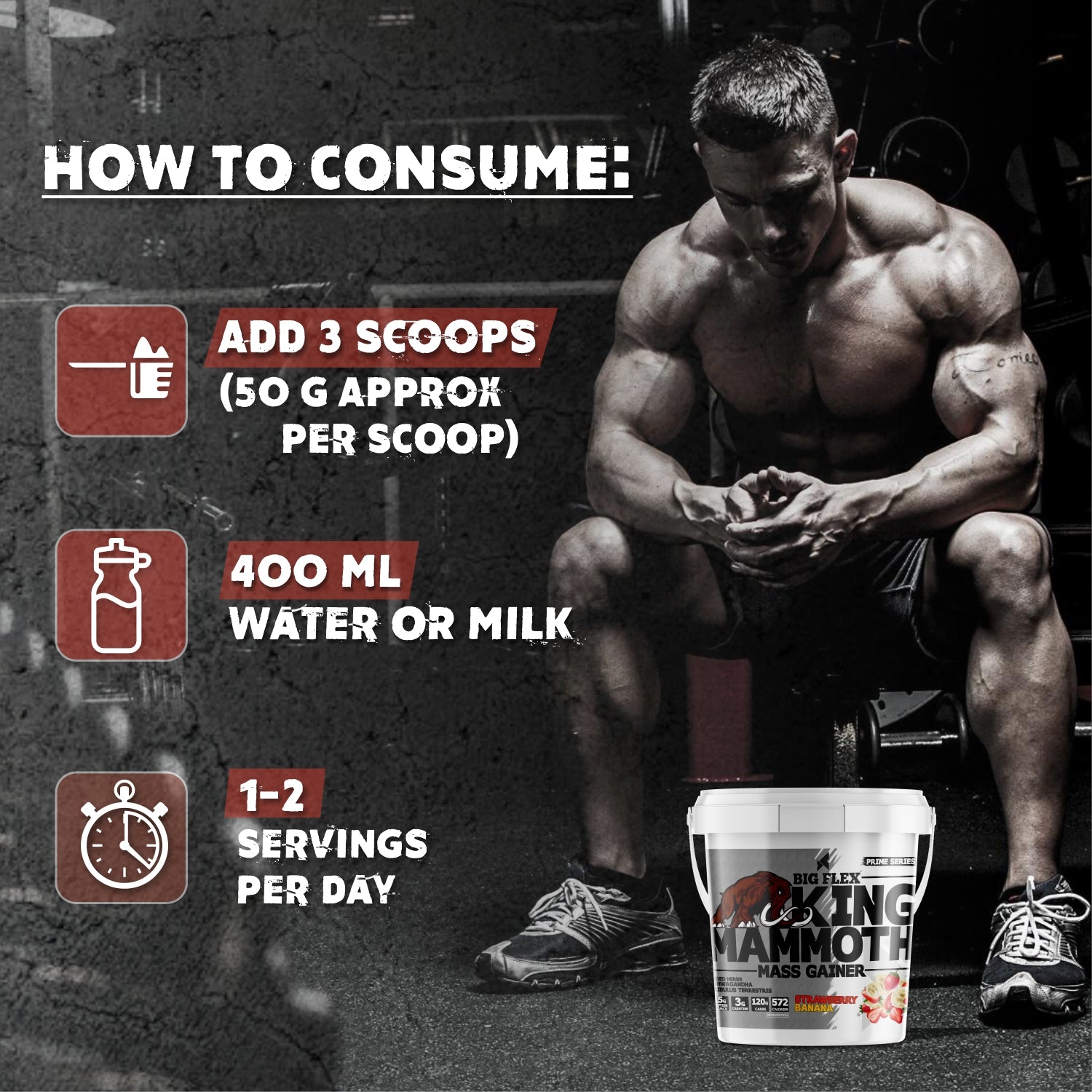 Bigflex King Mammoth Mass Gainer | High Protein and High Calorie Mass Gainer, Weight Gainer | 572 Calories | 15G Protein | 3G Creatine | 250mg Tribulus Terrestris | 250mg Ashwagandha & 750mg L-Taurine