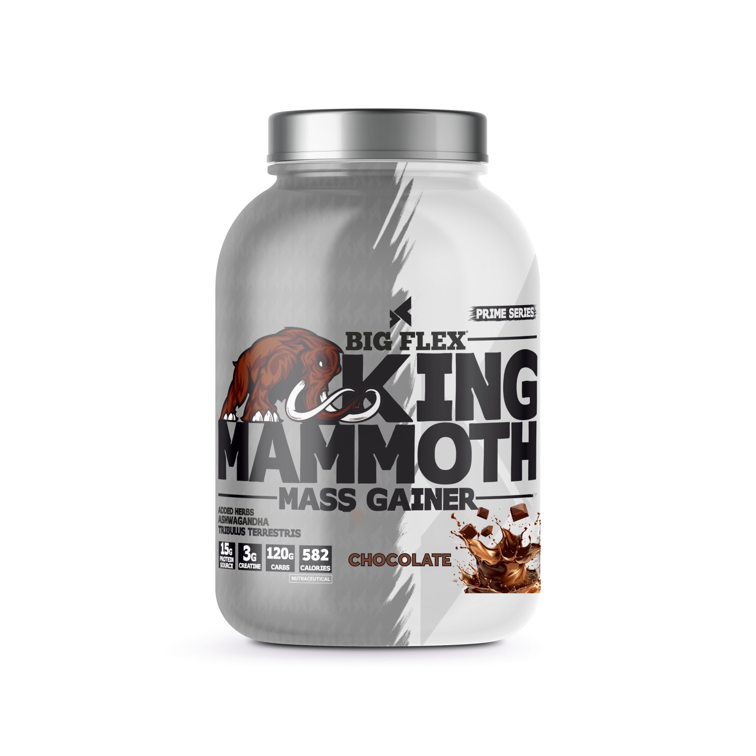 Bigflex King Mammoth Mass Gainer | High Protein and High Calorie Mass Gainer, Weight Gainer | 572 Calories | 15G Protein | 3G Creatine | 250mg Tribulus Terrestris | 250mg Ashwagandha & 750mg L-Taurine - Chocolate
