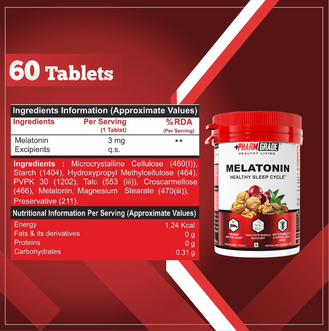 PharmGrade Healthy Living Melatonin 3mg - 60 Tabs (Expiry - Nov 2024)