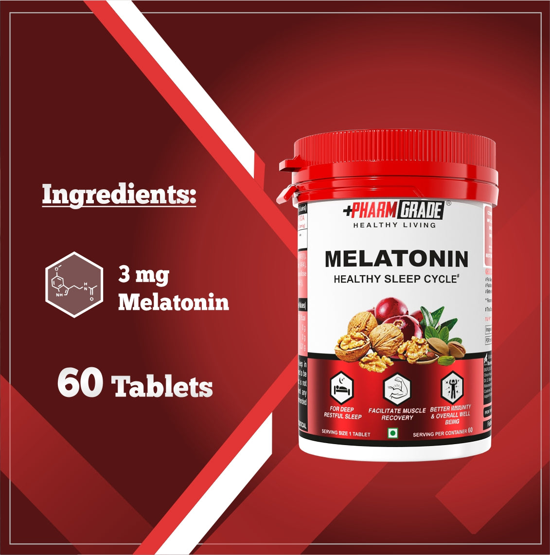 PharmGrade Healthy Living Melatonin 3mg - 60 Tabs (Expiry - Nov 2024)