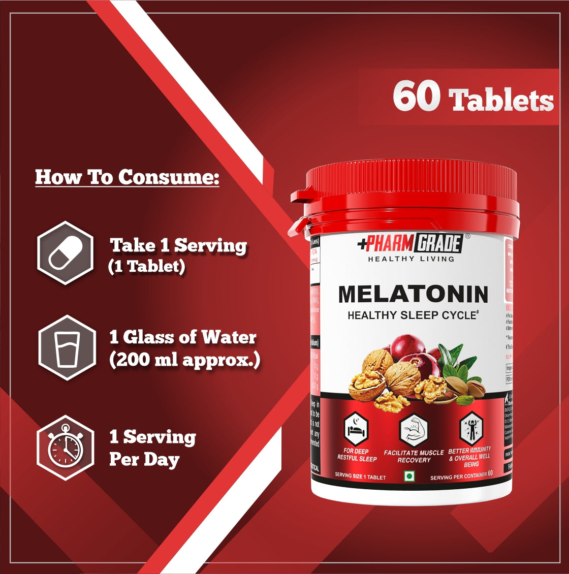 PharmGrade Healthy Living Melatonin 3mg - 60 Tabs (Expiry - Nov 2024)