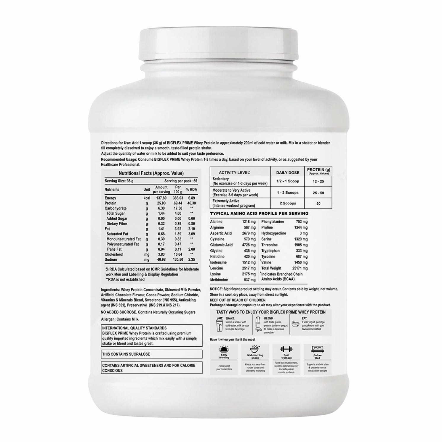 Bigflex Prime Whey Gold Standard Multi-Blend Protein 25g Protein per scoop For Muscle Growth & Recovery