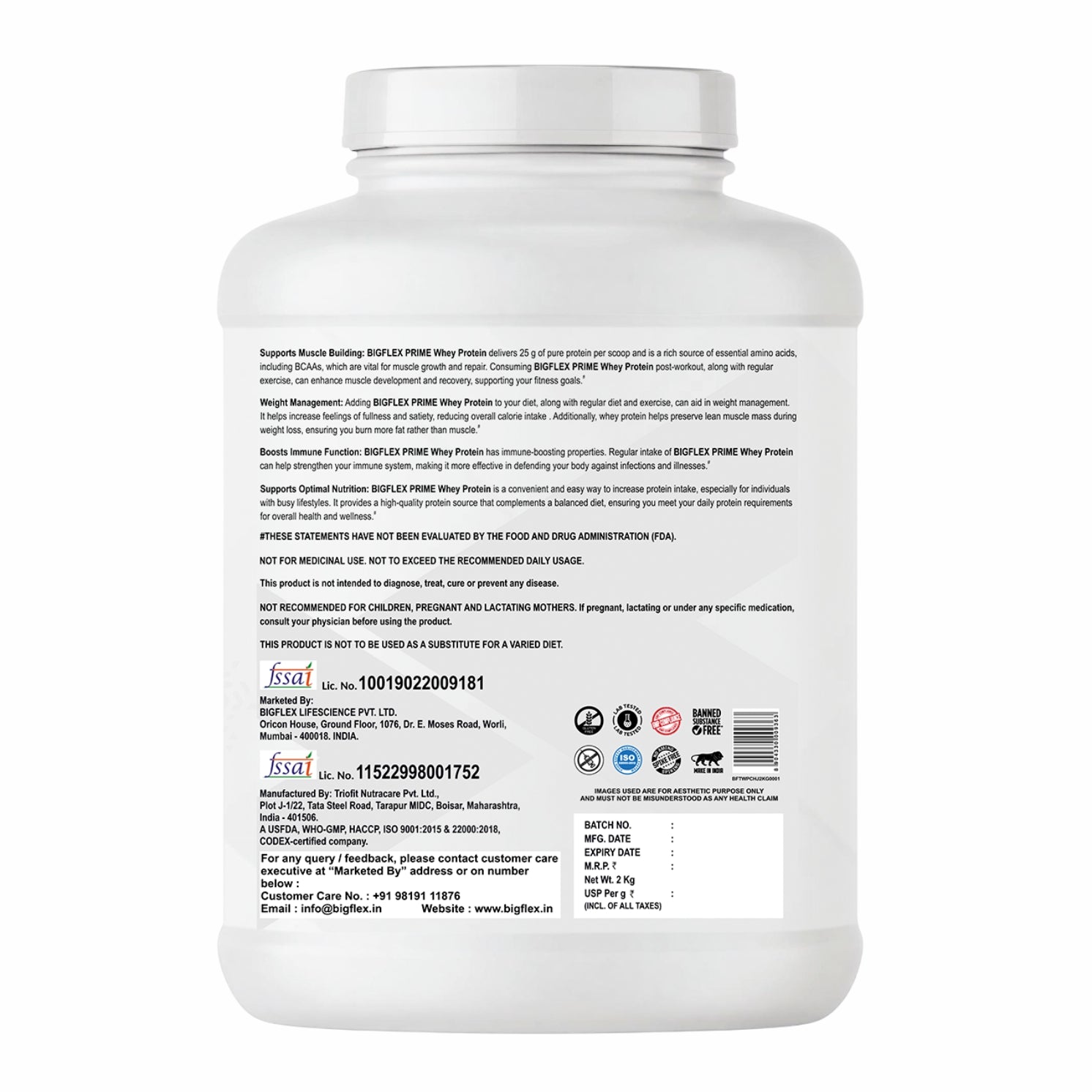 Bigflex Prime Whey Gold Standard Multi-Blend Protein 25g Protein per scoop For Muscle Growth & Recovery