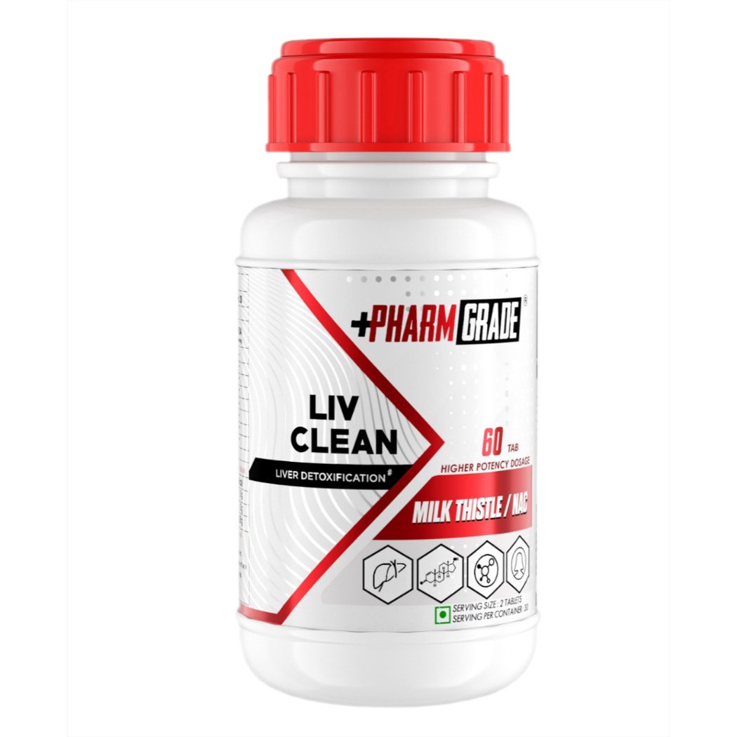 Pharmgrade LIV Clean Liver Detox With N- Acetyl Cysteine (NAC) 500mg | Silymarin Milk Thistle 500mg | Pumpkin Seed Extract 100mg | L-Ornithine Aspartate 50mg | Kalmegh 50mg | Dandelion 50mg For Overall Liver Protection (60 Tablets)