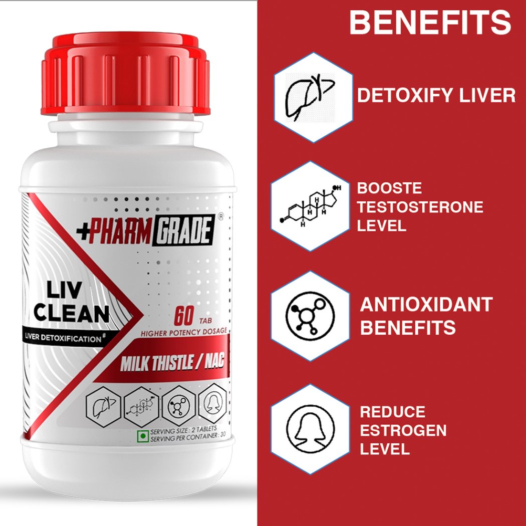 Pharmgrade LIV Clean Liver Detox With N- Acetyl Cysteine (NAC) 500mg | Silymarin Milk Thistle 500mg | Pumpkin Seed Extract 100mg | L-Ornithine Aspartate 50mg | Kalmegh 50mg | Dandelion 50mg For Overall Liver Protection (60 Tablets)