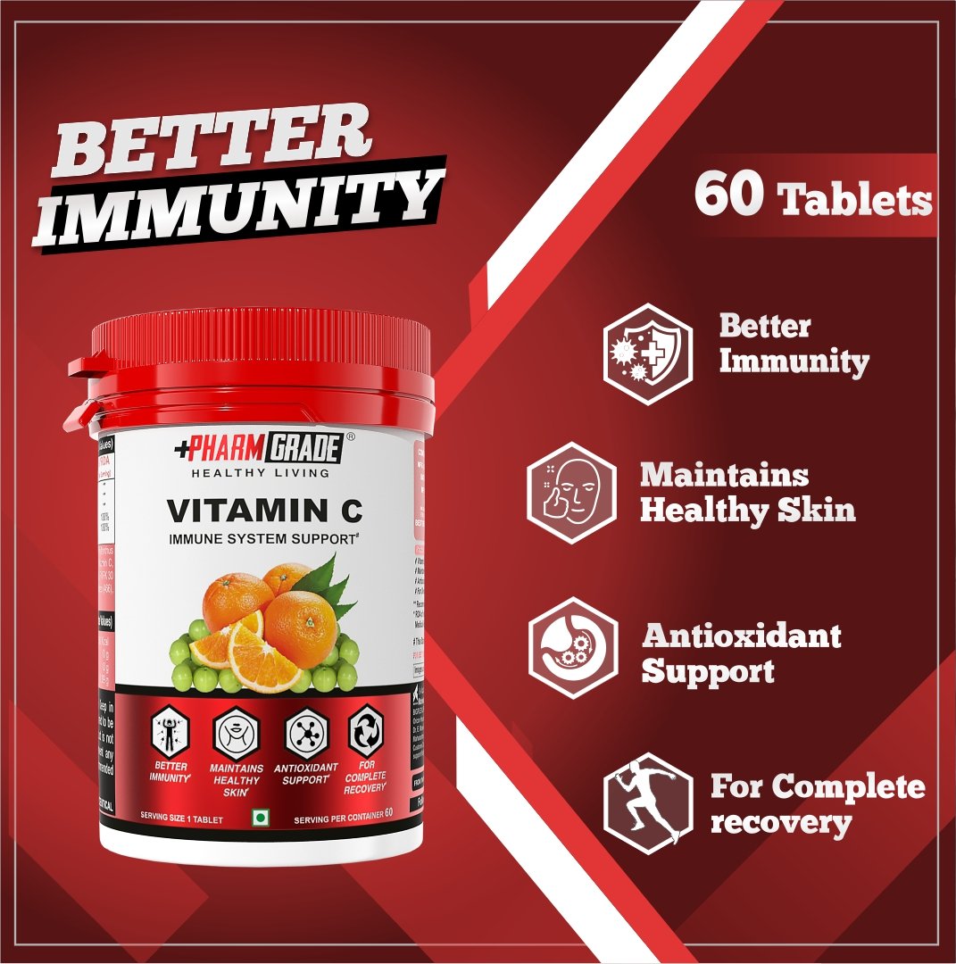 PharmGrade Healthy Living Vitamin C 500mg - Pack of 01 (60 Tablets)