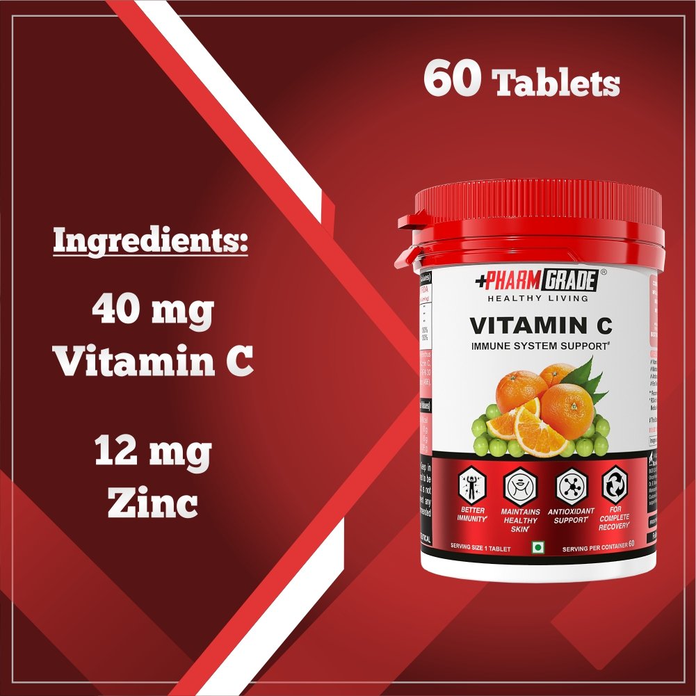 PharmGrade Healthy Living Vitamin C 500mg - Pack of 01 (60 Tablets)