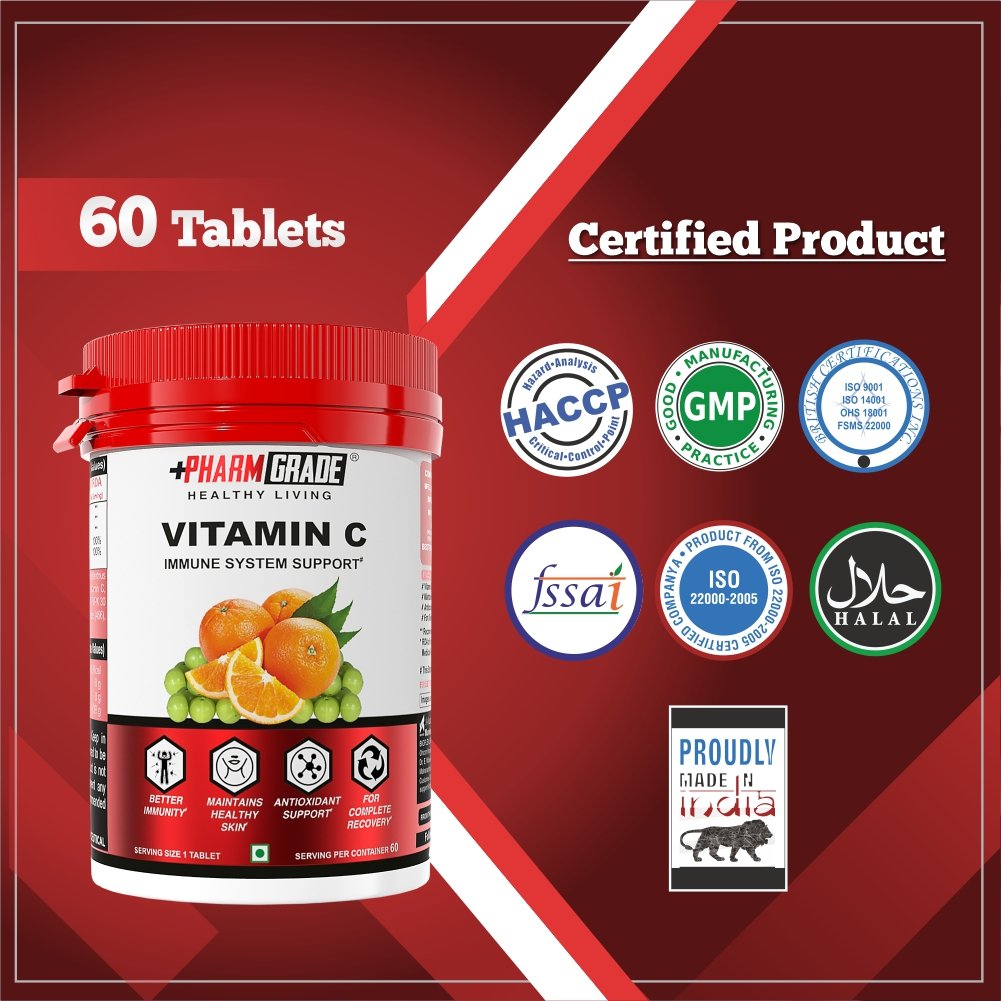 PharmGrade Healthy Living Vitamin C 500mg - Pack of 01 (60 Tablets)
