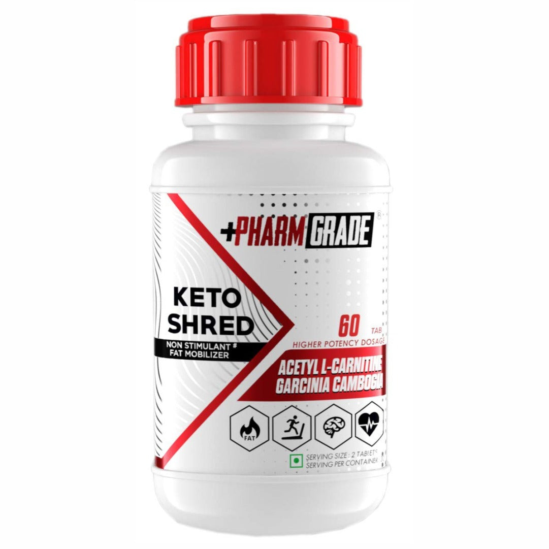 PharmGrade Keto Shred | 1000mg Acetyl-L-Carnitine, 800mg Garcinia Cambogia, 200mg Green Tea Extract - Veg - 60 Tabs