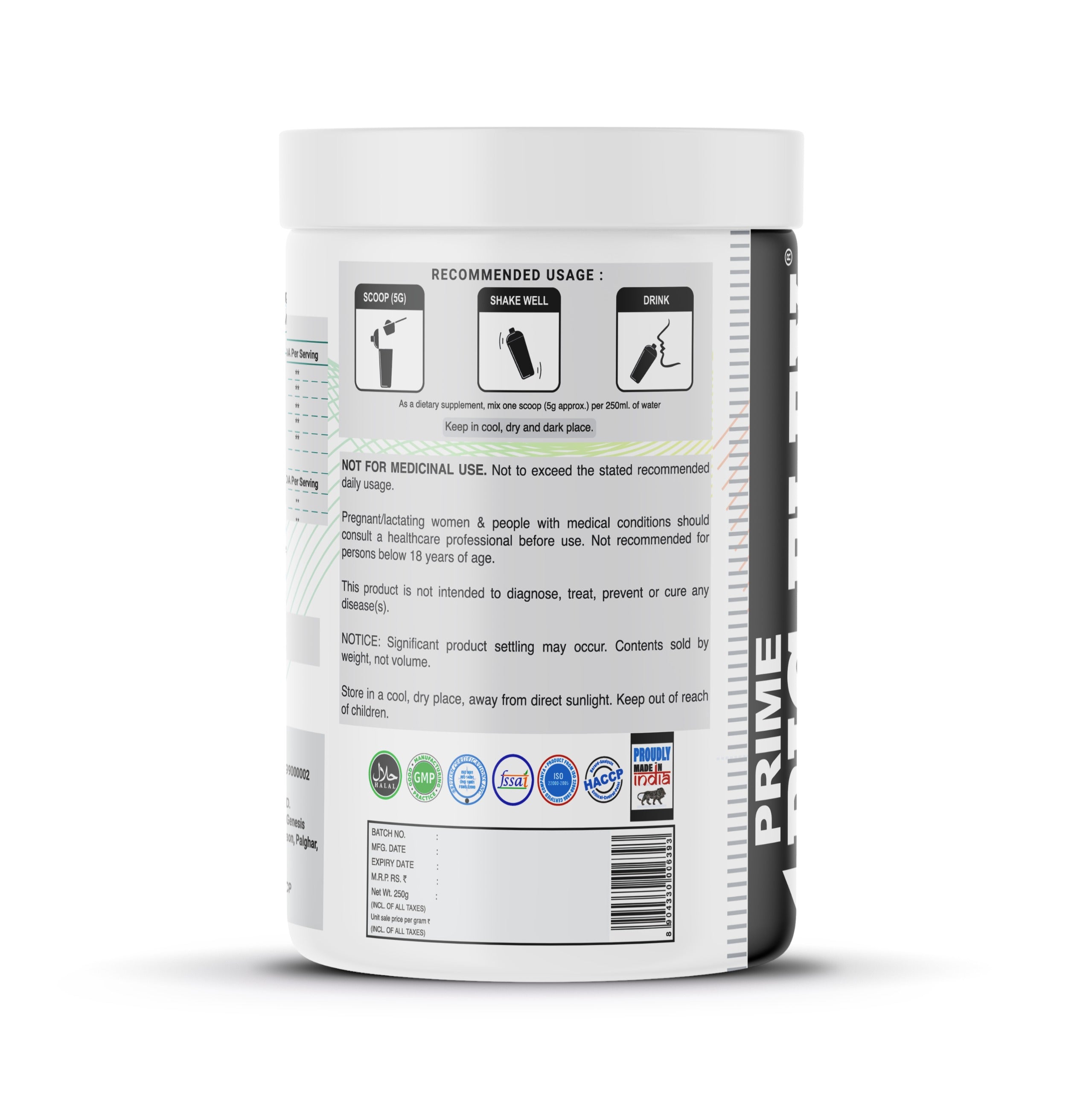 Bigflex Prime L-Glutamine Powder - Unflavoured (250gm) - (Expiry - Oct 2024)