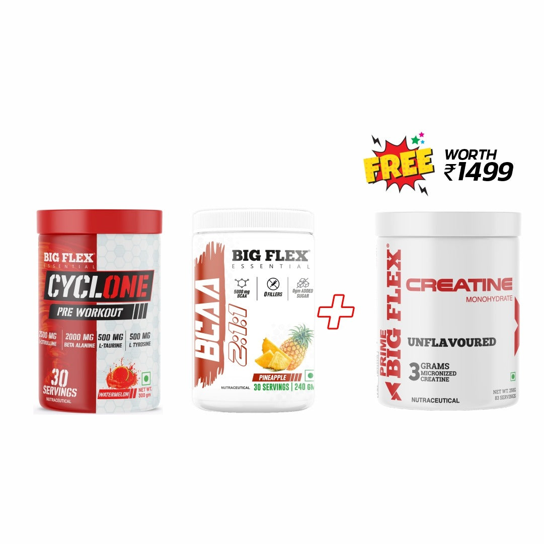 Bigflex BCAA 5000mg Pineapple 30 servings | Cyclone Preworkout Watermelon 40 servings + Get Free Creatine 83 servings