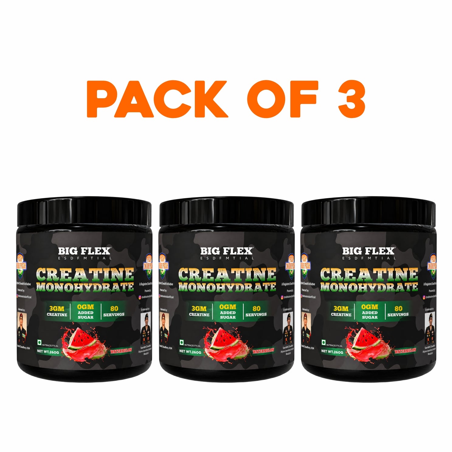 Bigflex Desh Ka Creatine Monohydrate 3g Pure Creatine Per Serving- 260g - 80 Servings - Pack of 3