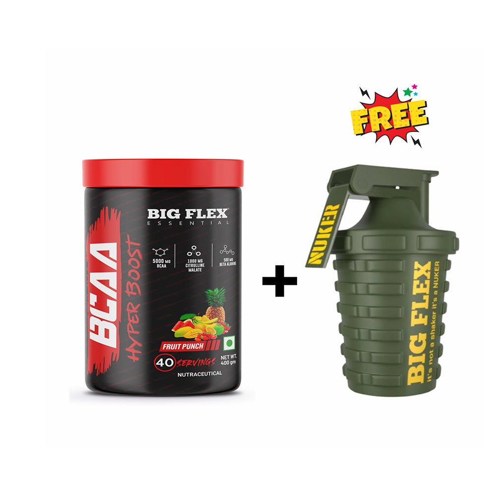 Bigflex Essential BCAA Hyperboost | 5000mg BCAA | 1000mg Citrulline Malate | 500mg Beta Alanine | 500mg L-Taurine For Maximum Muscle Growth, Energy, Recovery & Endurance + Free Nuker Shaker