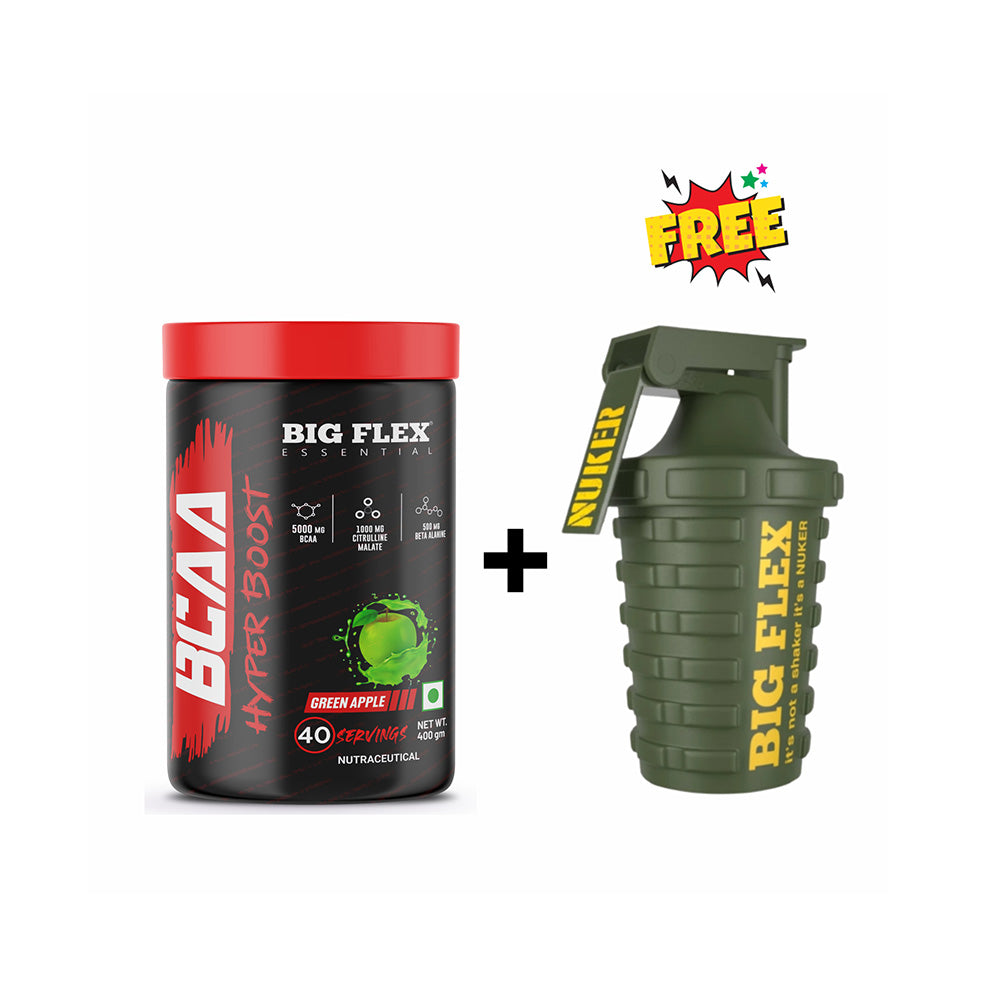 Bigflex Essential BCAA Hyperboost | 5000mg BCAA | 1000mg Citrulline Malate | 500mg Beta Alanine | 500mg L-Taurine For Maximum Muscle Growth, Energy, Recovery & Endurance + Free Nuker Shaker
