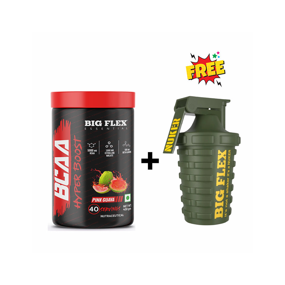 Bigflex Essential BCAA Hyperboost | 5000mg BCAA | 1000mg Citrulline Malate | 500mg Beta Alanine | 500mg L-Taurine For Maximum Muscle Growth, Energy, Recovery & Endurance + Free Nuker Shaker