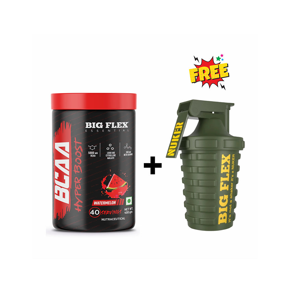 Bigflex Essential BCAA Hyperboost | 5000mg BCAA | 1000mg Citrulline Malate | 500mg Beta Alanine | 500mg L-Taurine For Maximum Muscle Growth, Energy, Recovery & Endurance + Free Nuker Shaker