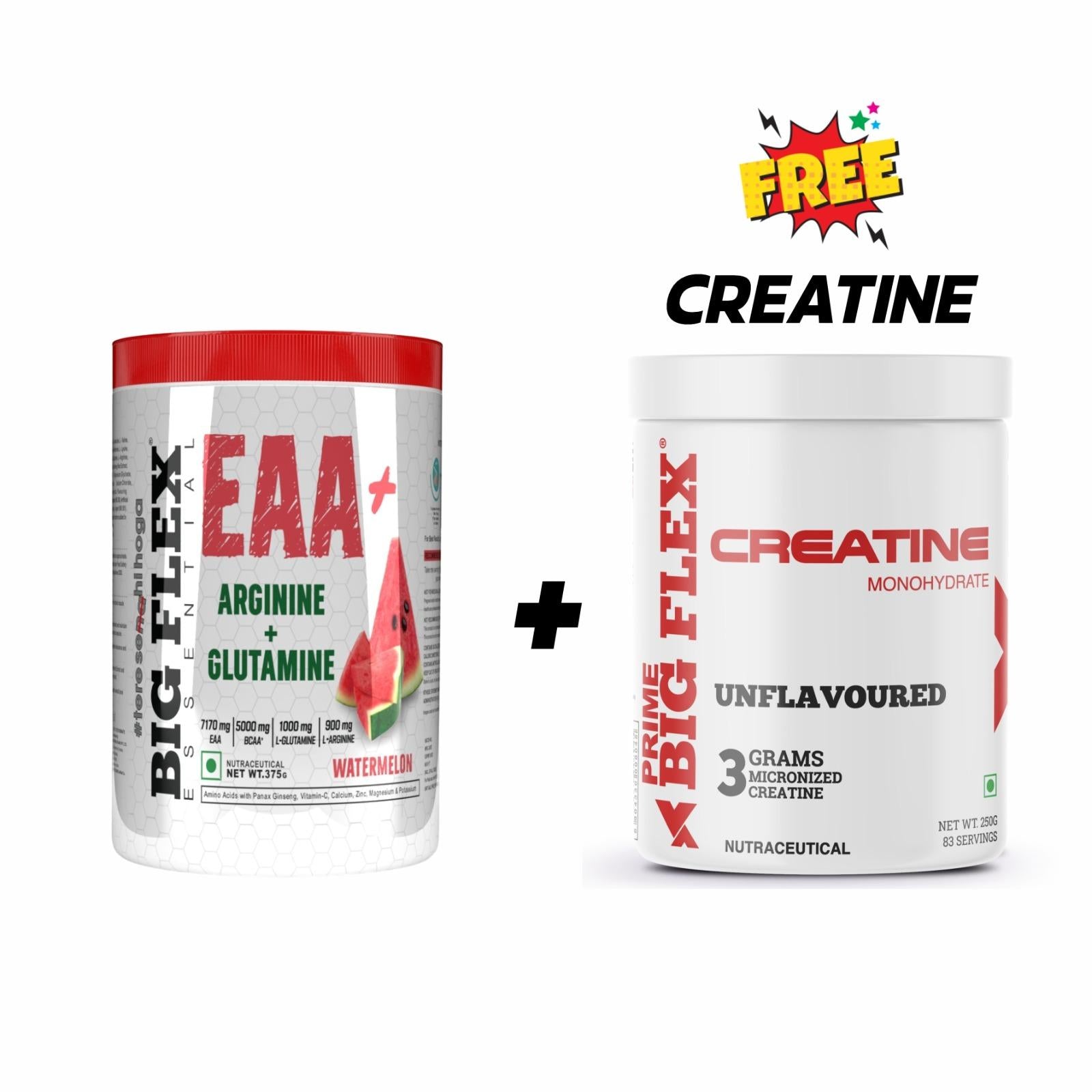 Bigflex EAA + BCAA with Glutamine | Arginine | Lions Mane Ext | Panax Ginseng | For Maximum Recovery & Pump + Free Creatine 250g (83 Servings)