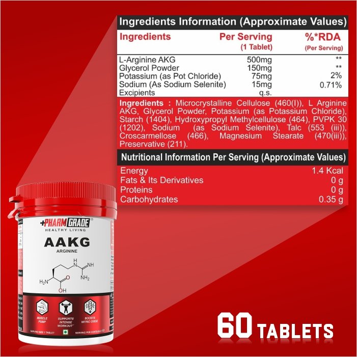 PharmGrade Healthy Living AAKG - Pack of 01 (60 Tablets)