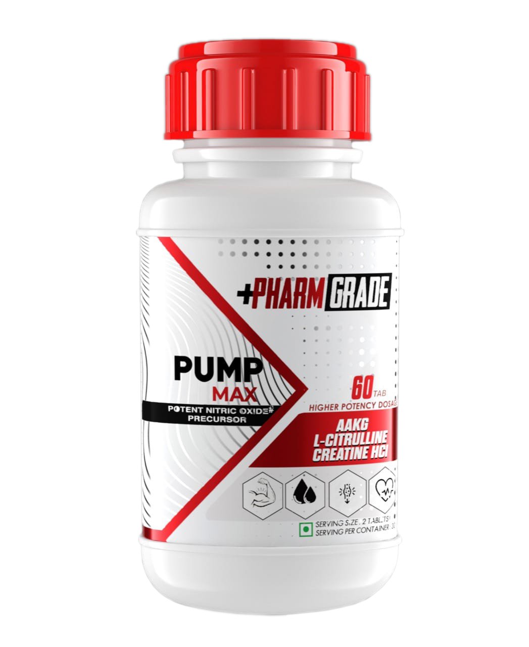 PharmGrade Pump Max 1000mg AAKG ( L - Arginine) | 500mg Creatine HCl | 500mg L-Citrulline | 300mg Glycerol Powder | 16mg Niacinamide | 10mg Bioperine For Insane Muscle Pumps & Blood Flow 60 Tablets
