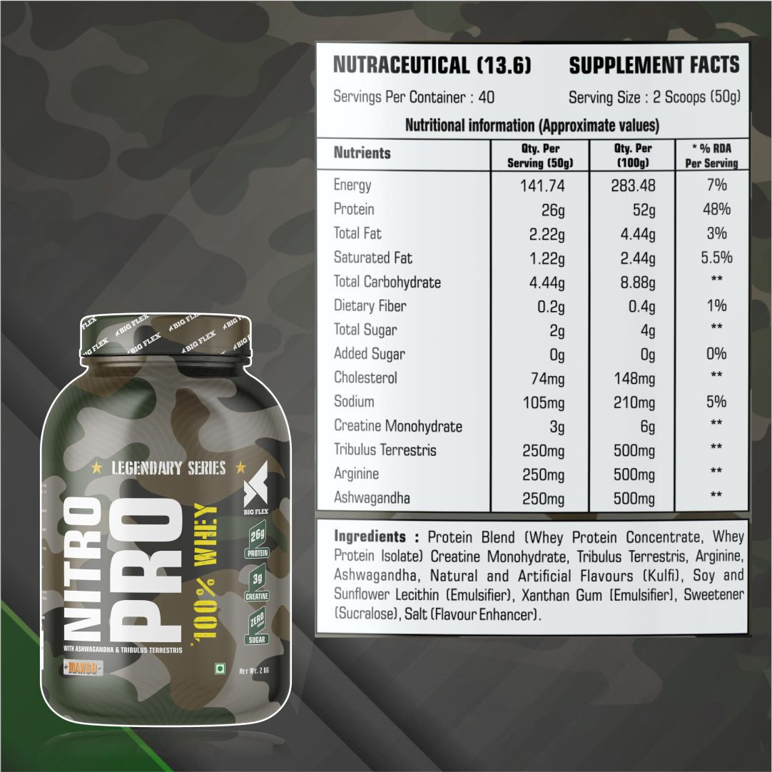 Bigflex Nitro Pro Performance Whey 26g Protein | 3g Creatine With Added Test Boosters For Muscle Growth, Massive Pump &amp; Testosterone Boost - 2kg  + boAt Enigma Radiant Men&