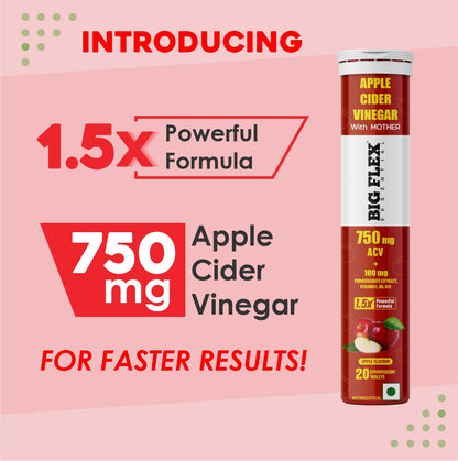 Bigflex Apple Cider Vinegar 750mg With The Mother Effervescent Tablets - Pack of 1 (20 Tablets) / Apple