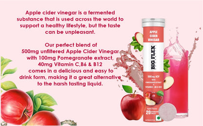 Bigflex Apple Cider Vinegar 500mg with 100mg Pomegranate Extract For Weight Loss |  Effervescent Tablets - Apple Flavour