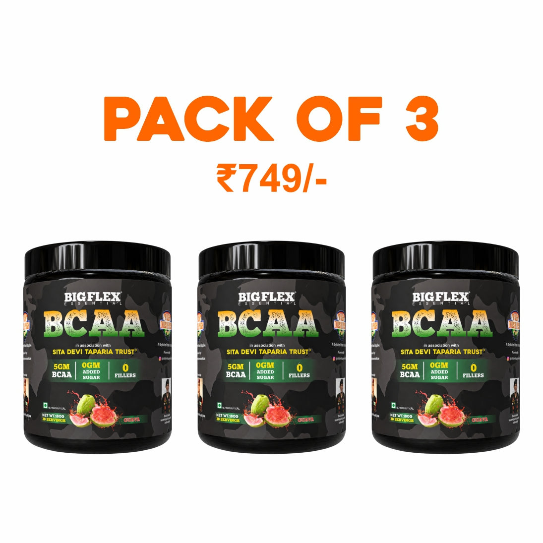 Bigflex Desh Ka BCAA Powder 5g Pure Bcaa Per Serving - Pack of 3 - Total 90 Servings
